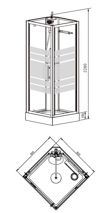 Thermo complete douchecabine 80x80x218 alu 5mm glas