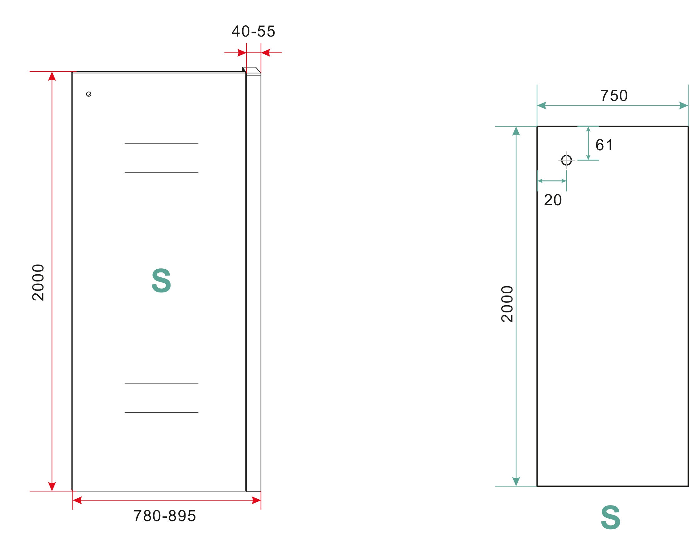 Side zijwand voor nis schuifdeur 800 x 2000 x 8 mm nano helder glas/mat zwart