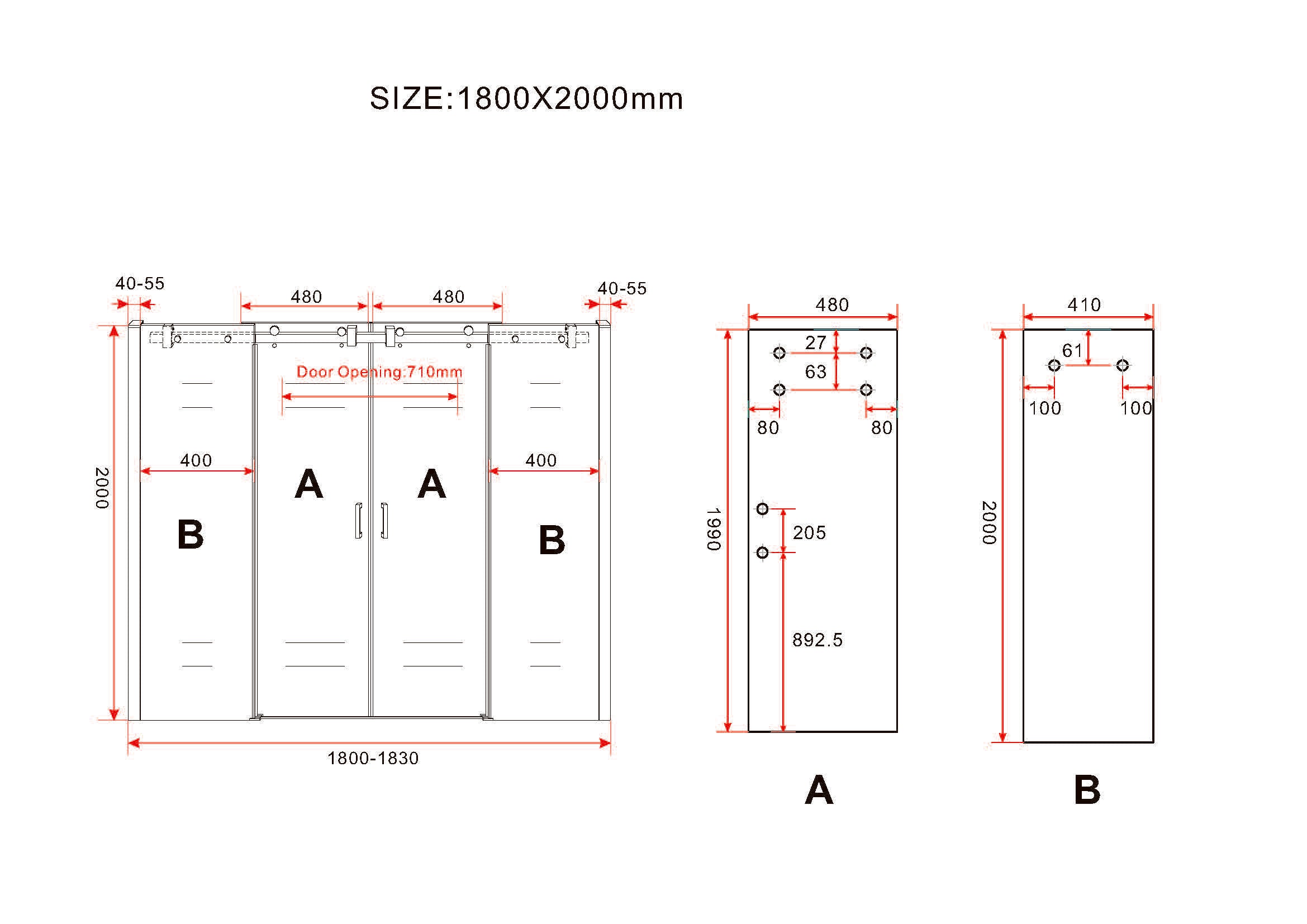 Slide nis schuifdeur dubbel 1800 x 2000 x 8 mm nano helder glas/mat zwart