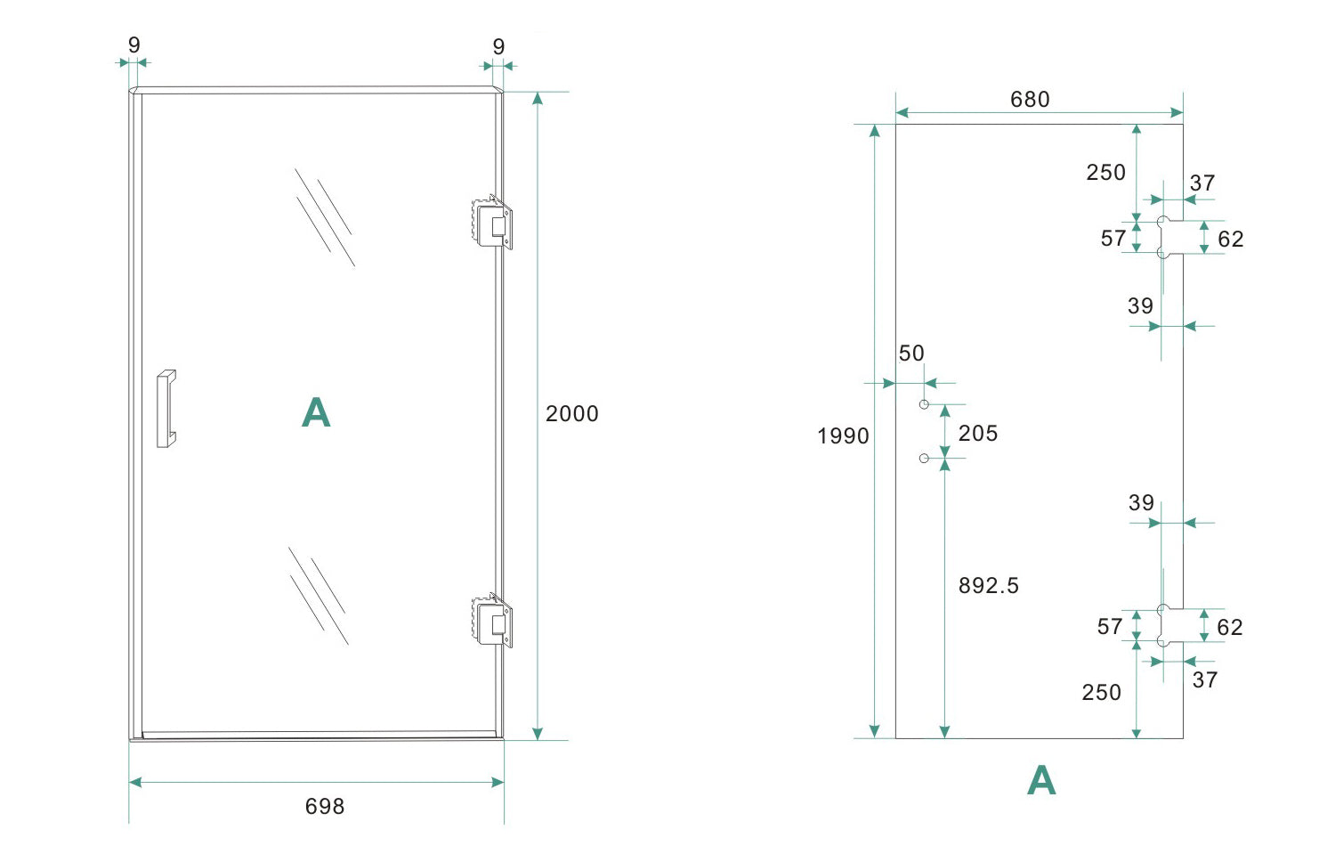 Less nisdeur rechts 700 x 2000 x 8 mm nano spiegelrook- naar helder glas/mat wit