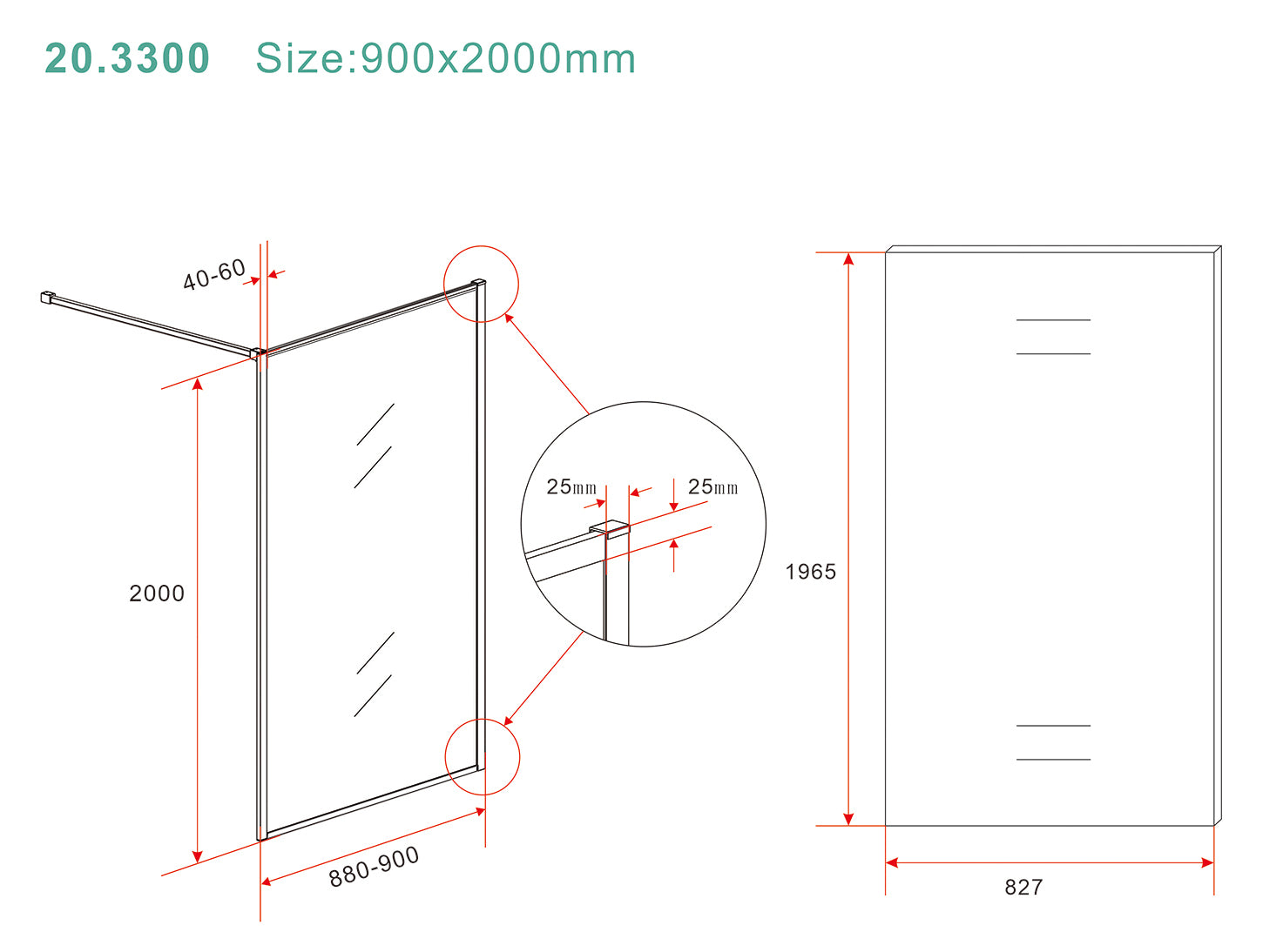 Square inloopdouche 900 x 2000 x 8 mm nano helder glas/geborsteld messing