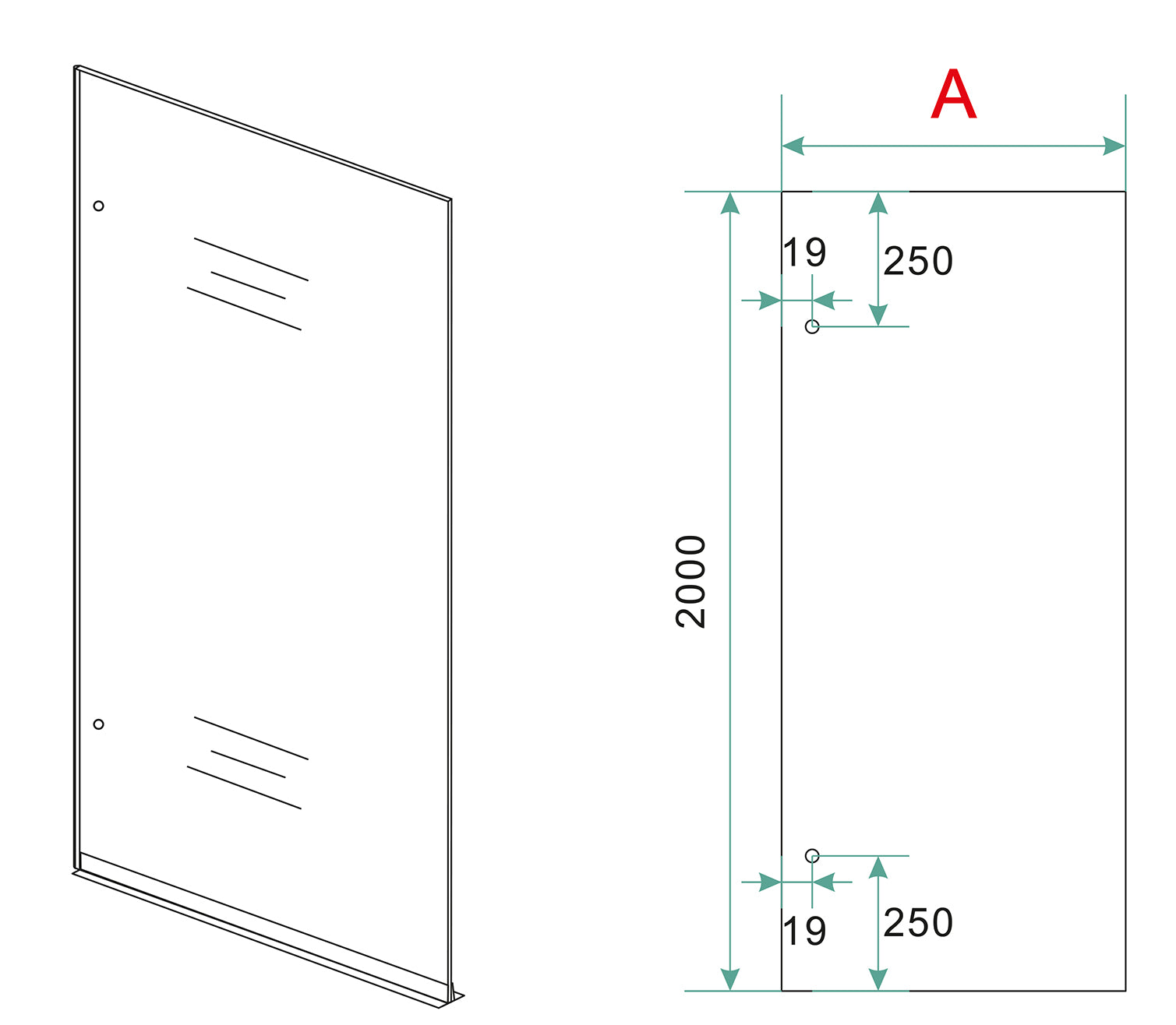 Less inloopdouche 800 x 2000 x 8 mm nano helder glas/geborsteld staal