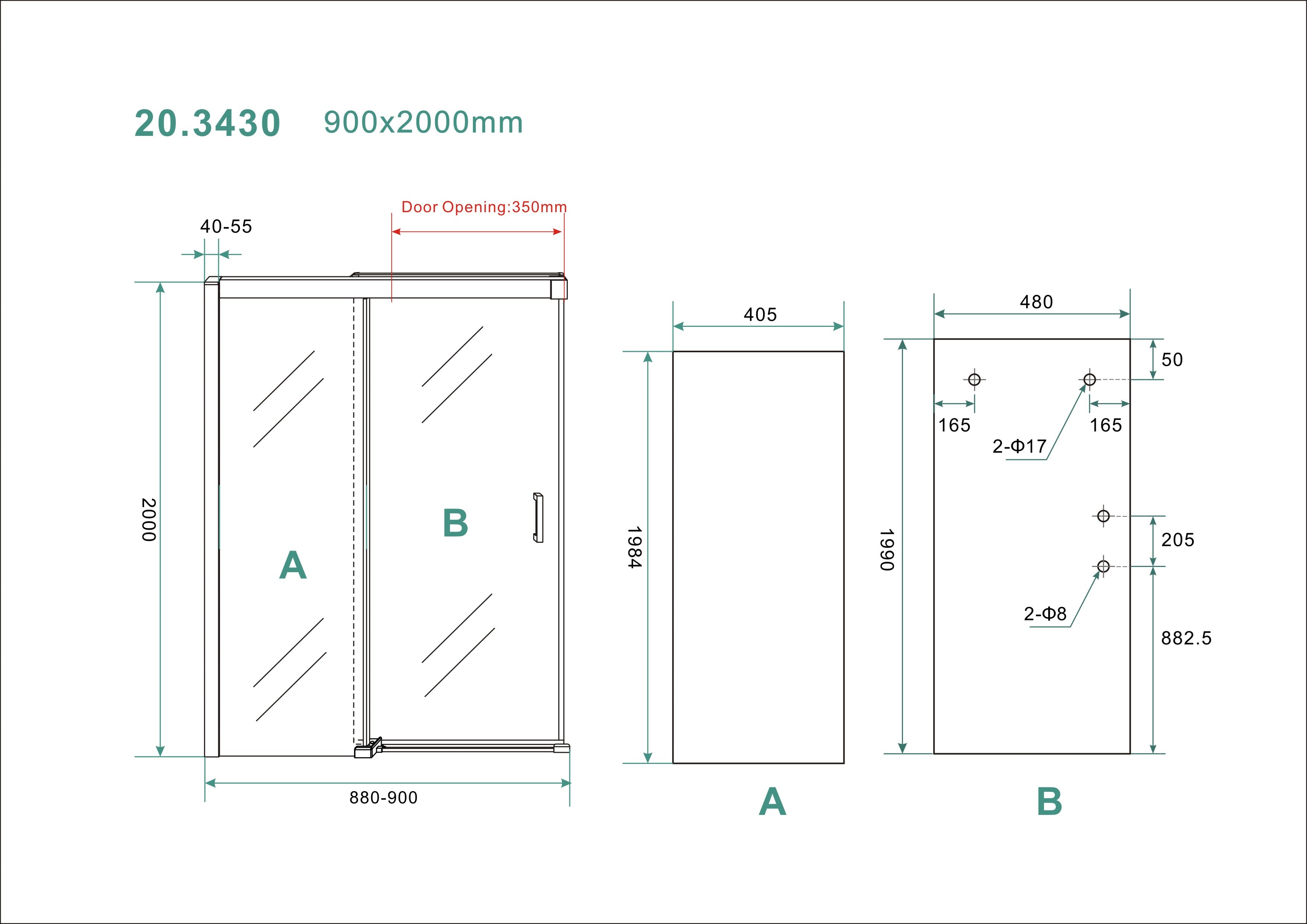 Puerta nisdeur met 1 schuifdeur 900 x 2000 x 8 mm nano helder glas/chroom