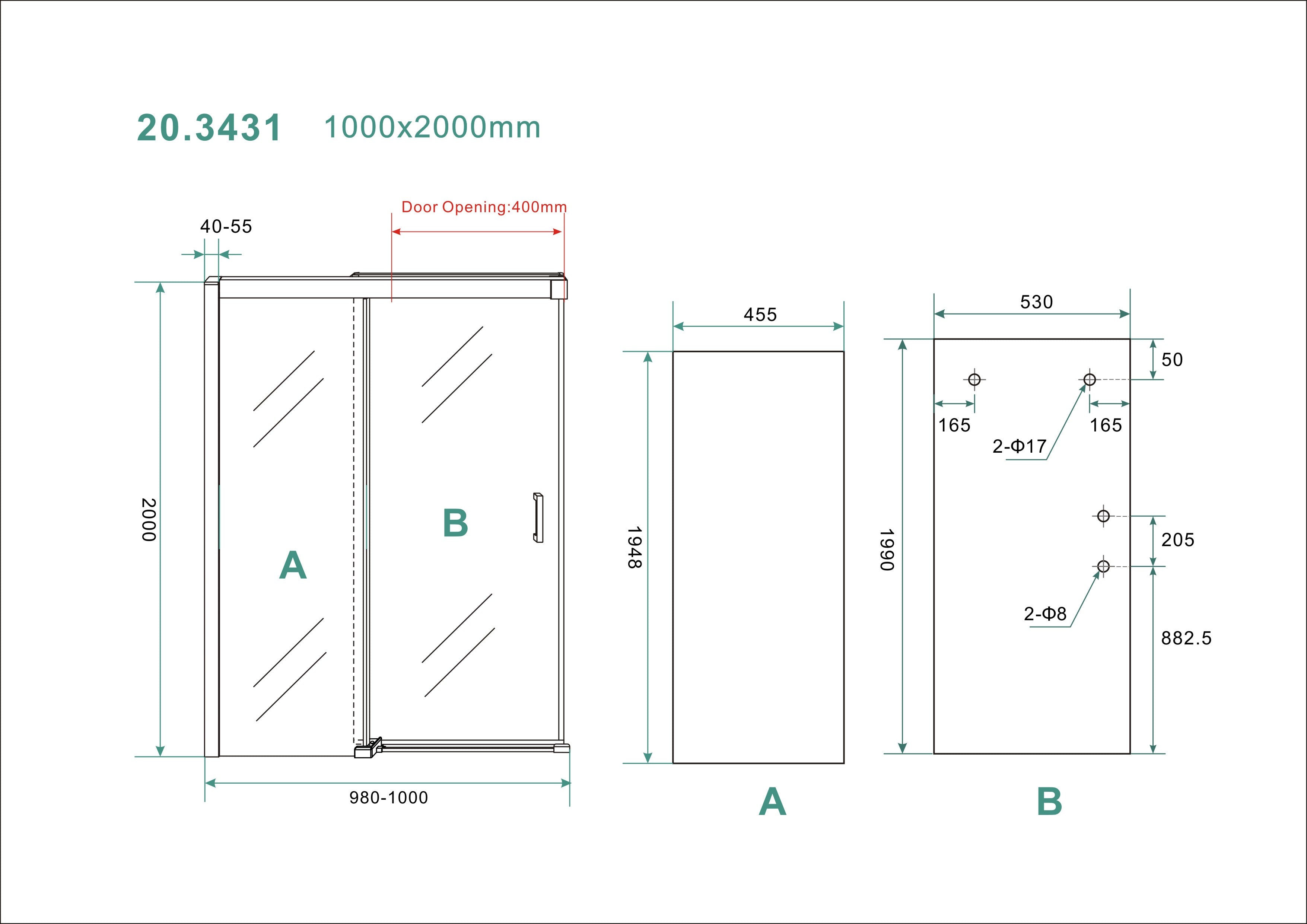 Puerta nisdeur met 1 schuifdeur 1000 x 2000 x 8 mm nano helder glas/chroom
