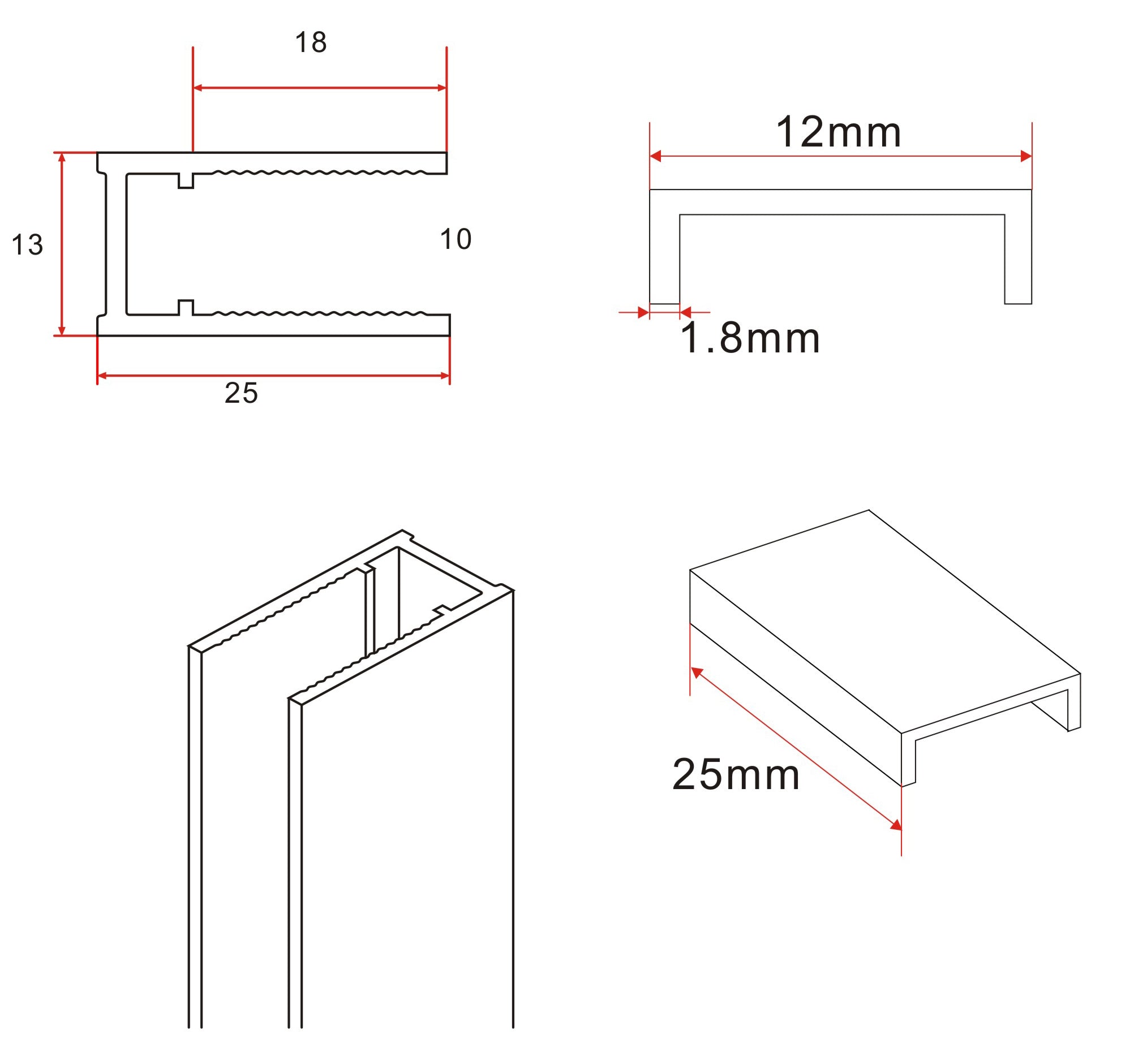 Slim profielset met stabilisatiestang 120 cm mat zwart