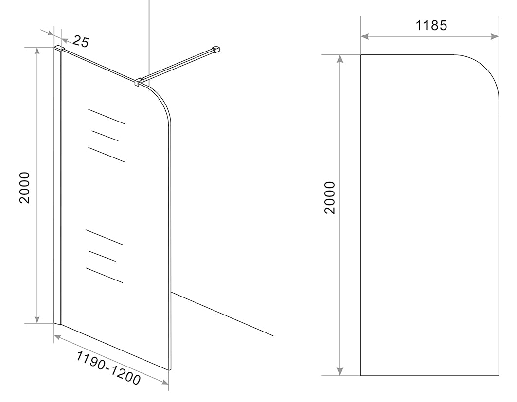 Curvea inloopdouche 1200 x 2000 x 8 mm nano vintage brons glas