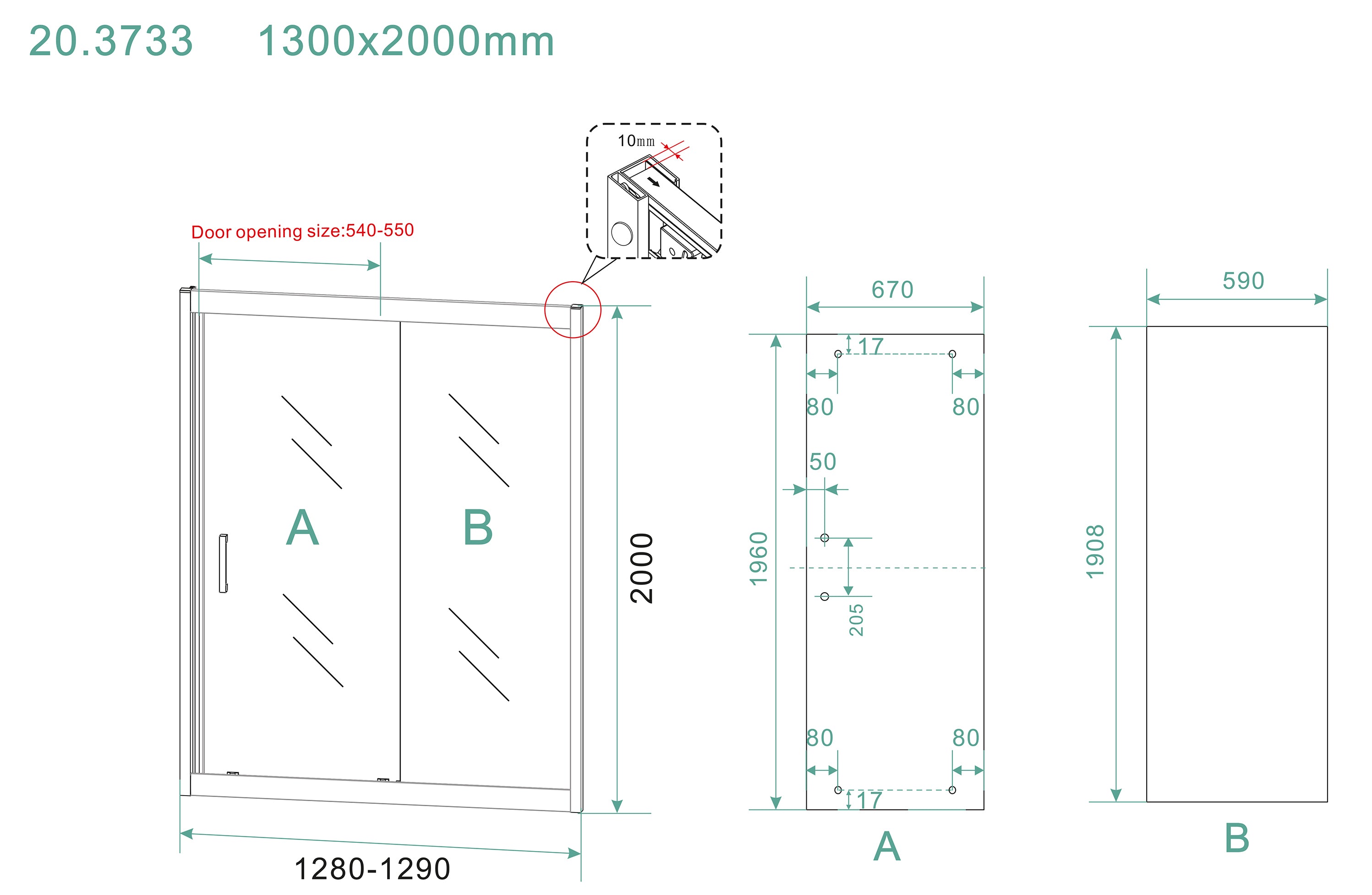 Skyline nis schuifdeur 1300 x 2000 x 8 mm nano helder glas/mat zwart
