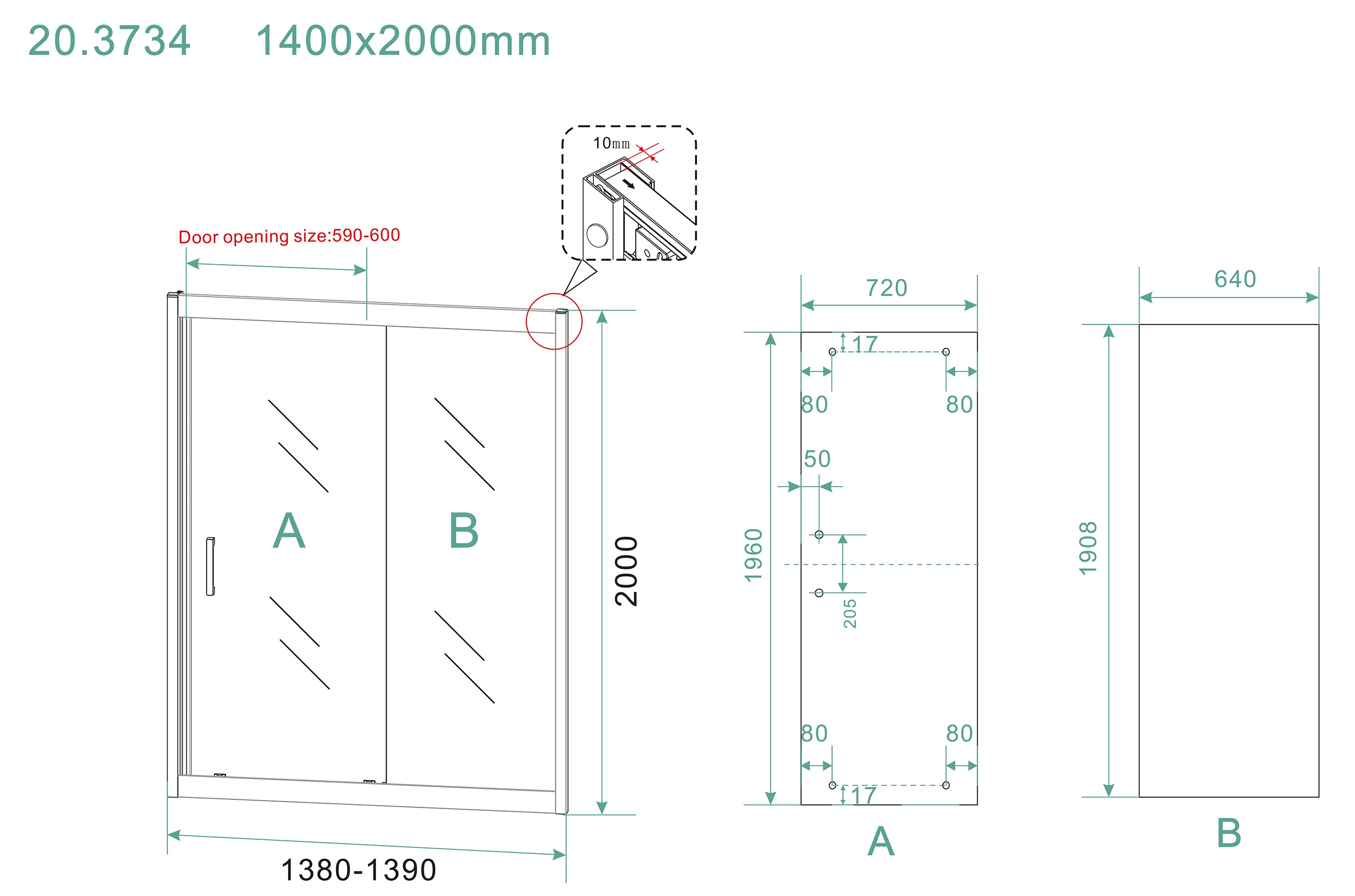 Skyline nis schuifdeur 1400 x 2000 x 8 mm nano helder glas/mat zwart