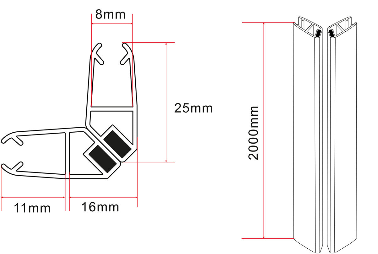 Set magneetstrip 8mm voor Skyline cabine zwart