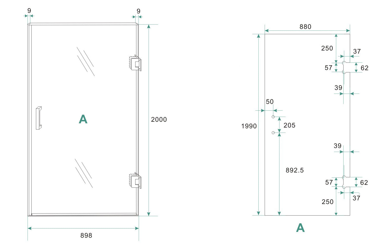 Less glas voor nisdeur rechts 900 x 2000 x 8 mm nano spiegelrook- naar helder glas