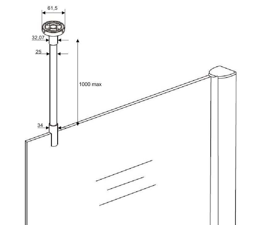 stabilisatiestang plafondbevestiging rond 100cm inkortbaar