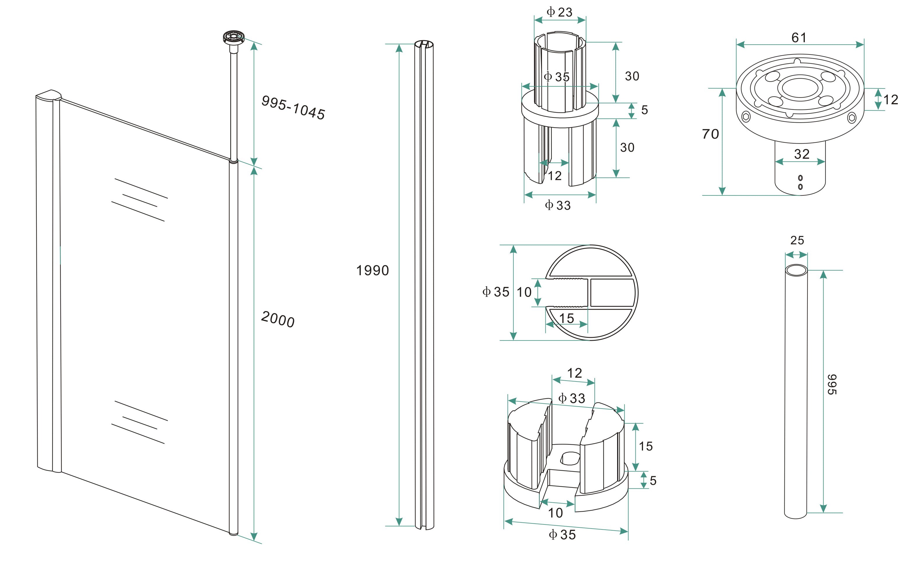 Set verticale plafond stabilisatiestang chroom