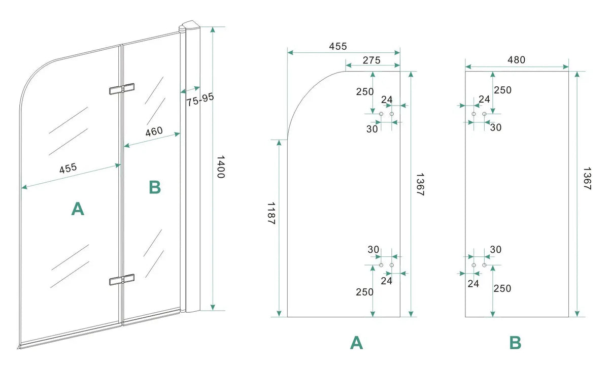 Cinco badwand draaibaar 1000 x 1400 x 6 mm nano helder glas/chroom