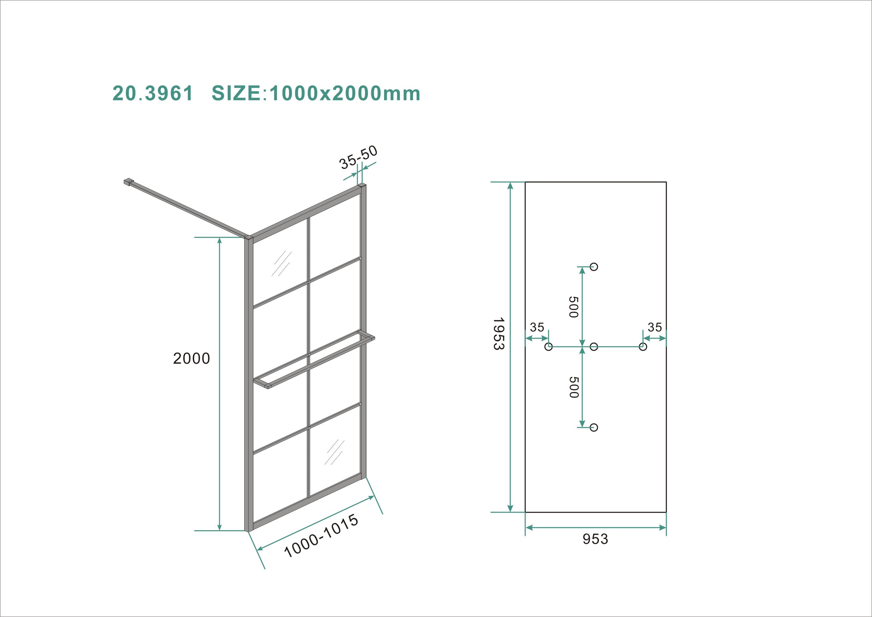 Maaz inloopdouche met raster en handdoekhouder 1000 x 2000 x 10 mm helder glas/mat zwart