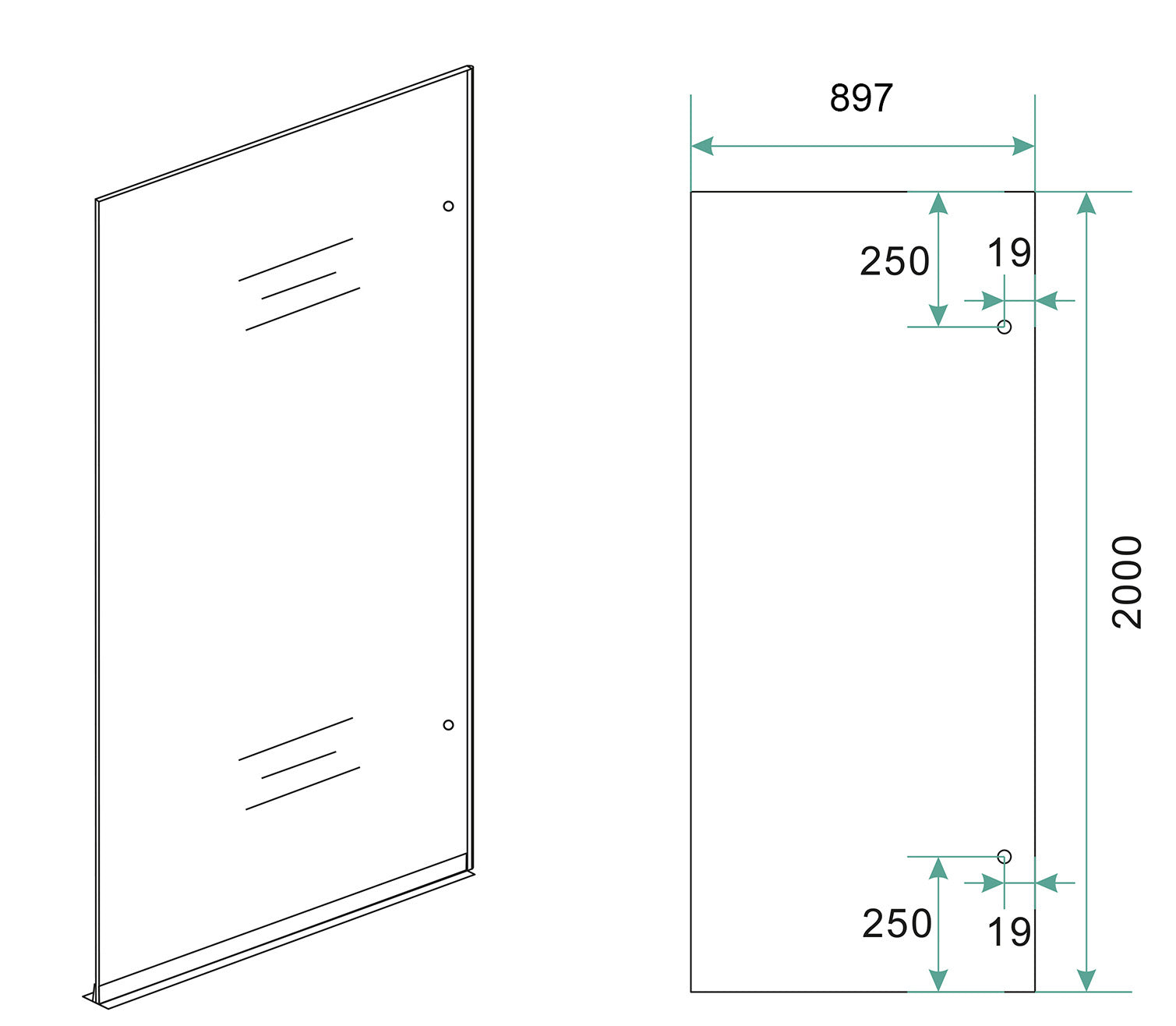 Less glasplaat rechts 900 x 2000 x 8 mm nano spiegelrook- naar helder glas