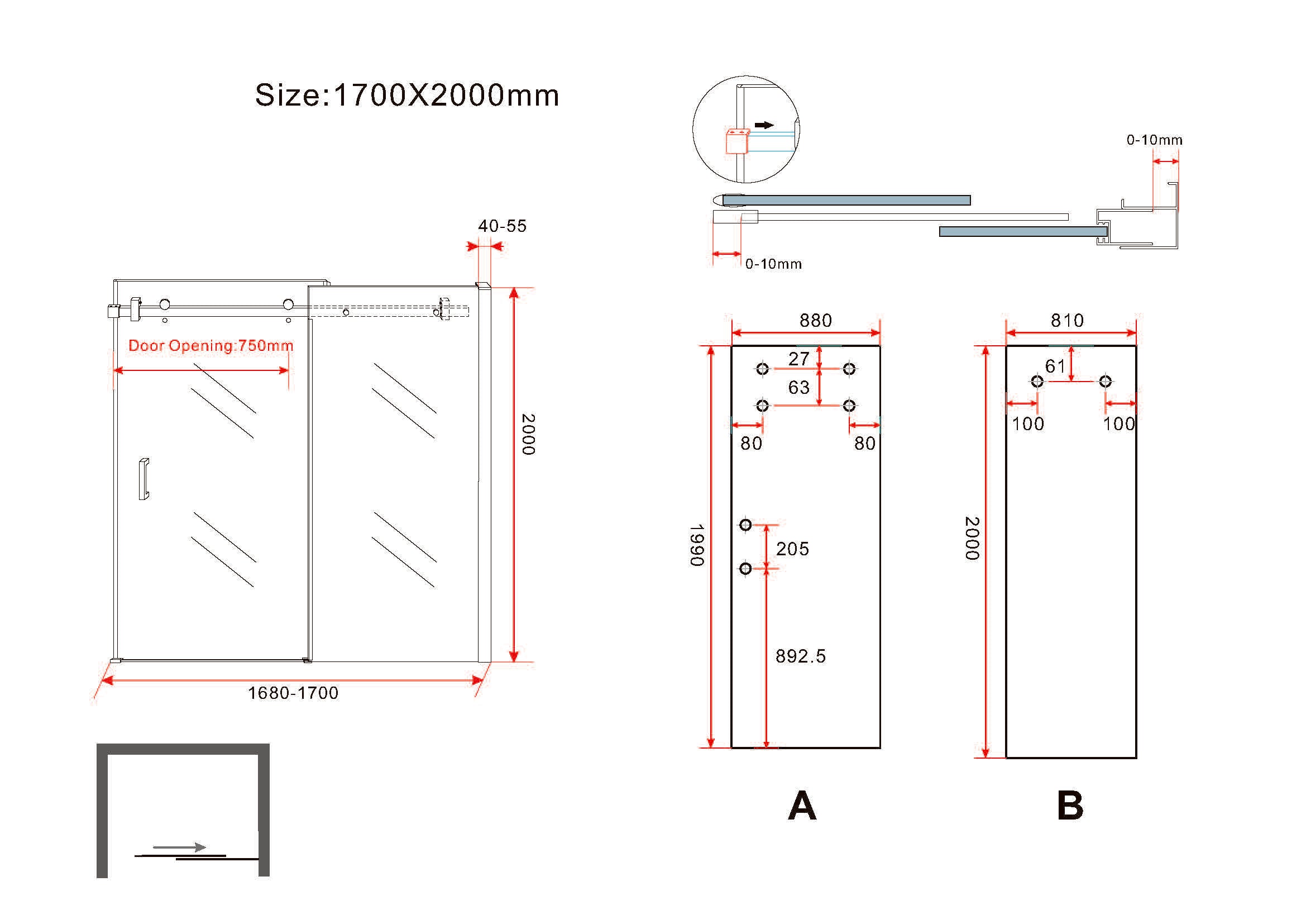 Slide nis schuifdeur 1700 x 2000 x 8 mm nano helder glas/chroom