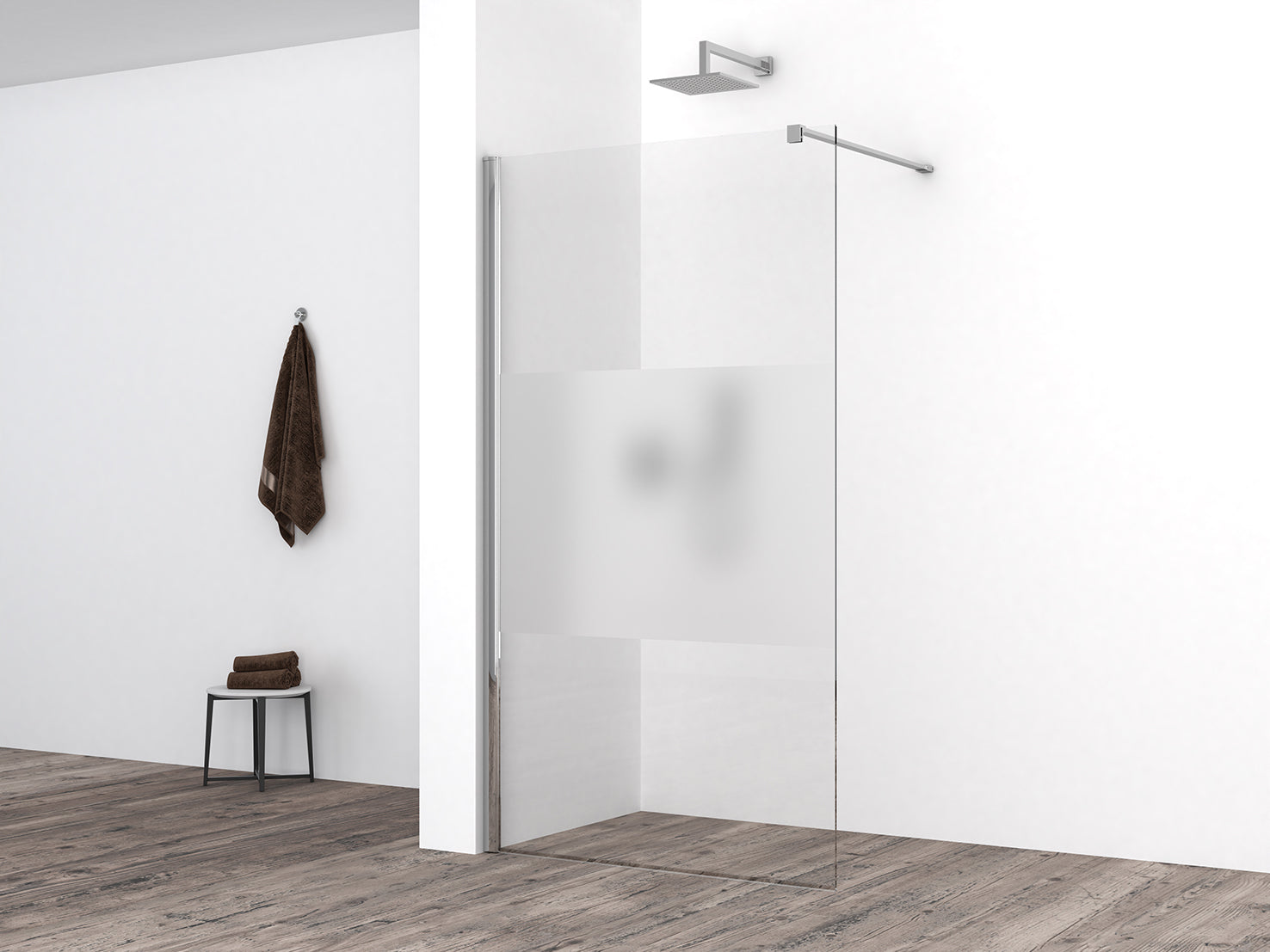 Comfort inloopdouche 700 x 2000 x 10 mm nano helder glas met melkglas middenband/chroom