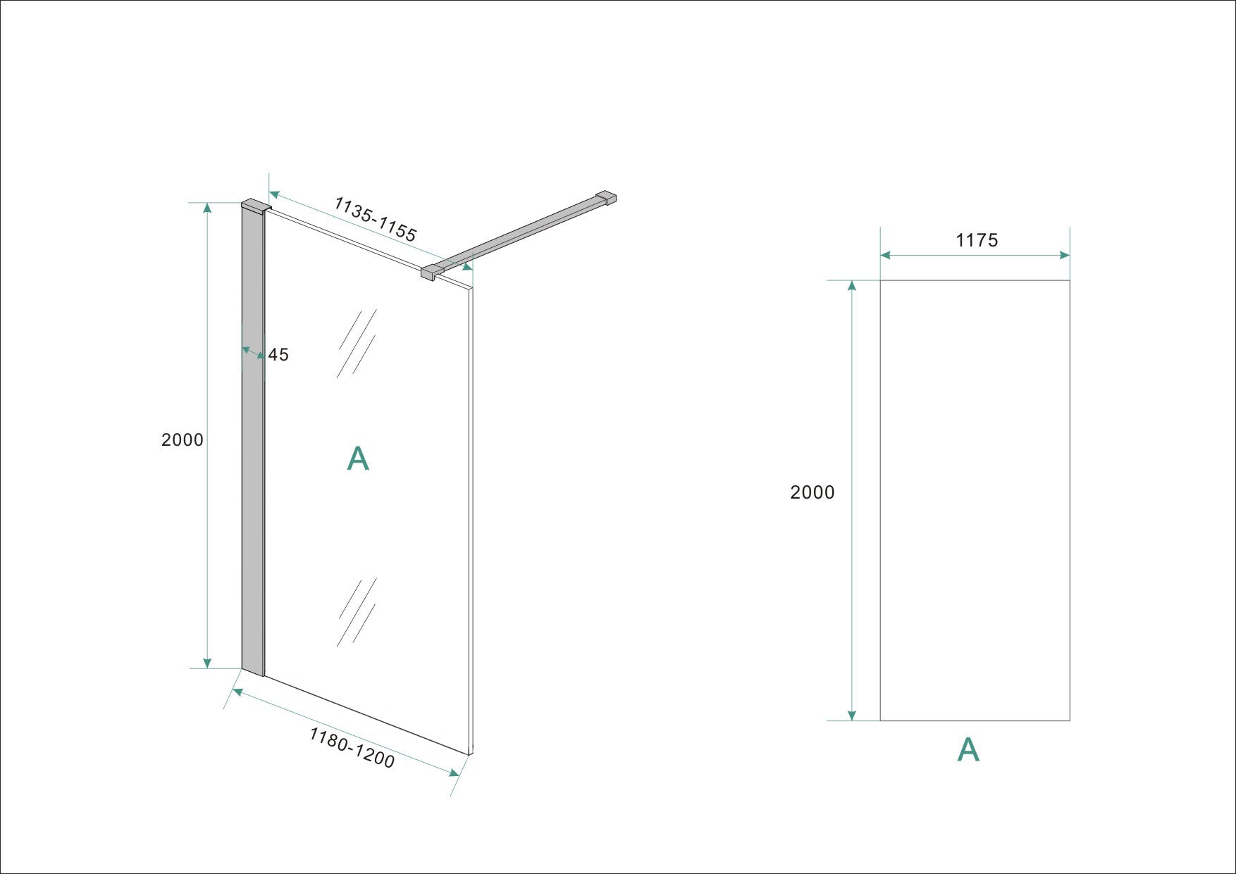 Graffic inloopdouche 1200 x 2000 x 10 mm nano safety glass folie helder glas/mat zwart