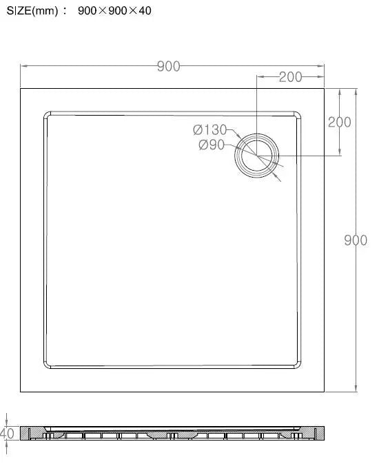 luxe douchebak SMC vierkant 900x900x40 wit
