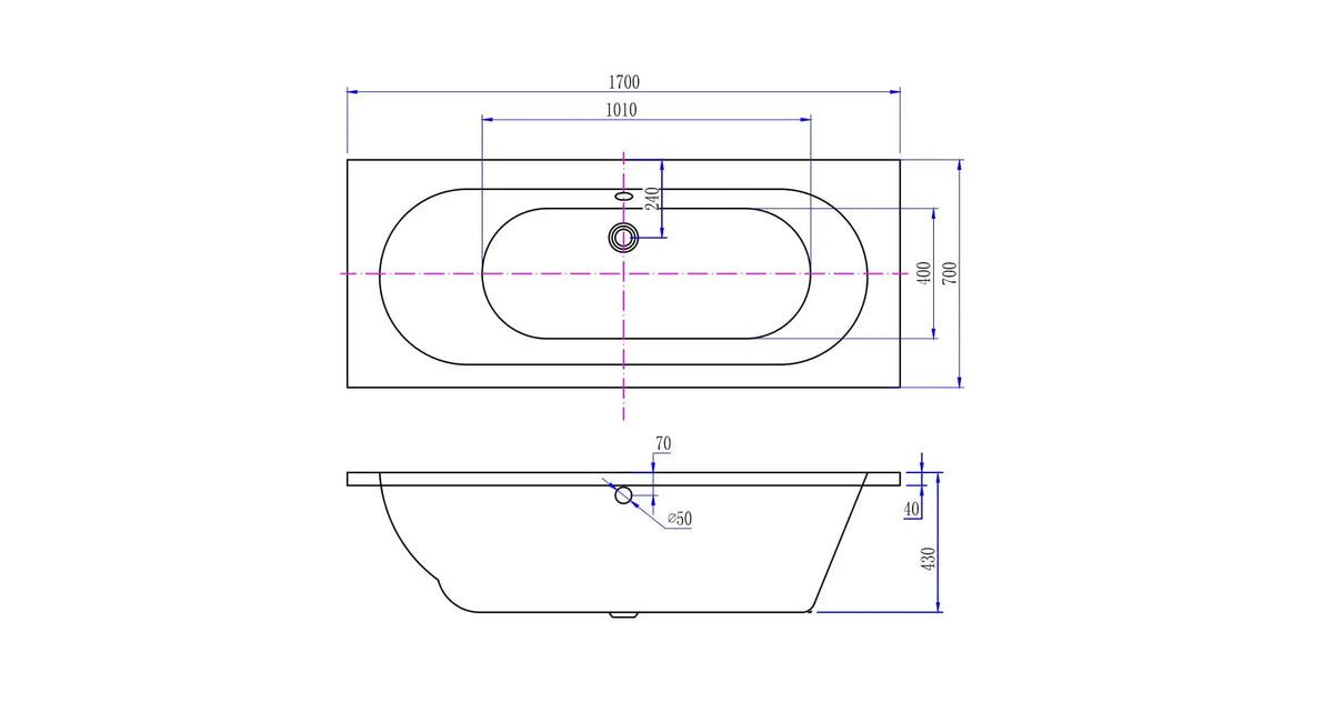Portus RD inbouw duo ligbad 170x70x43 cm glans wit