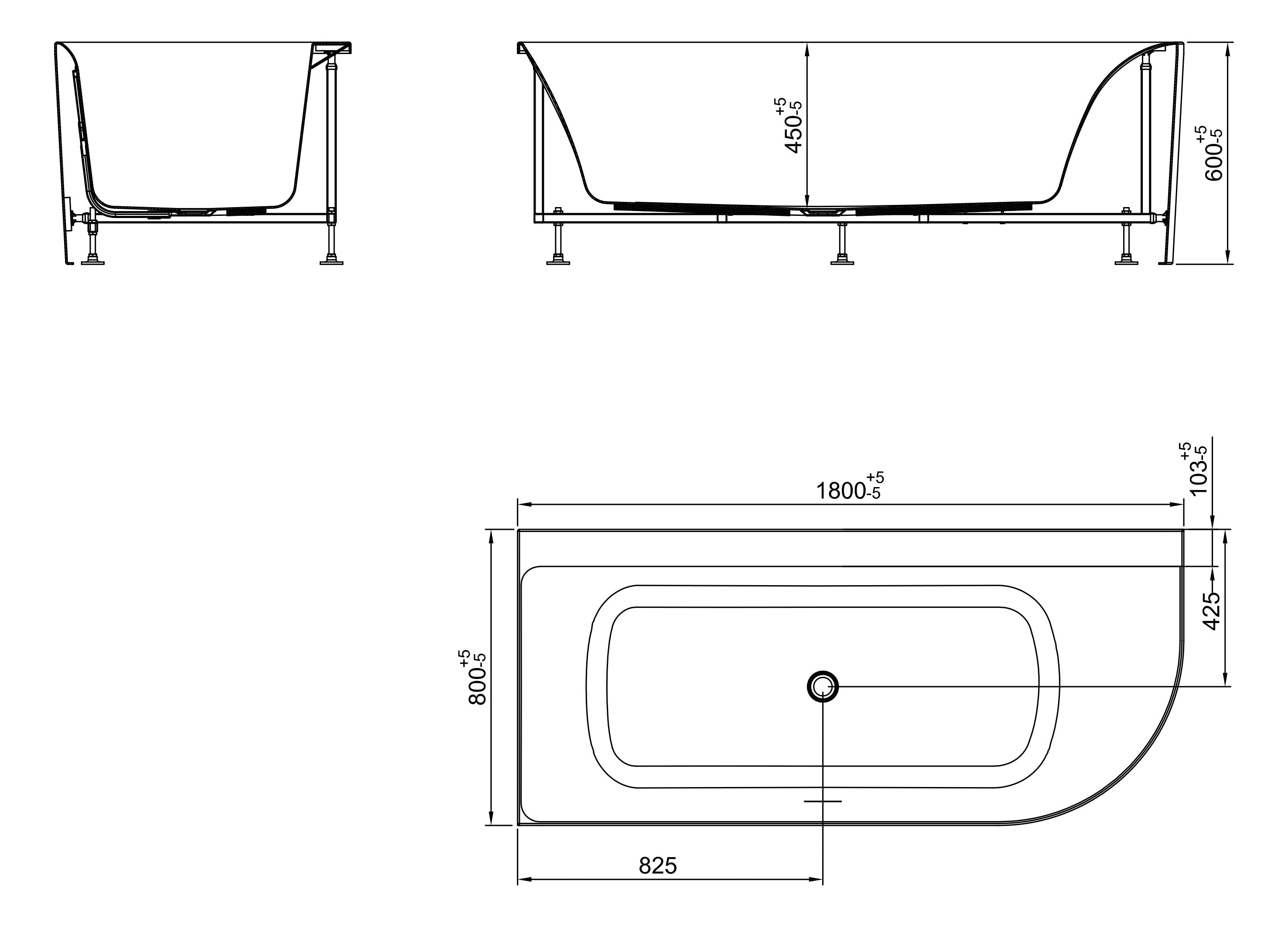 Zenn hoekbad links 180 x 80 cm acryl mat wit met waste mat wit