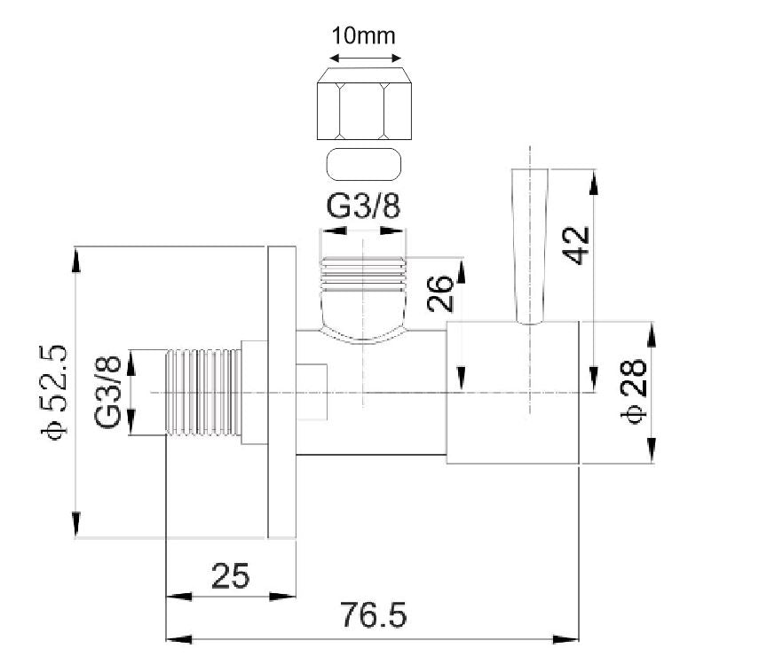 Square hoekstopkraan+rozet 3/8'x10 mat zwart