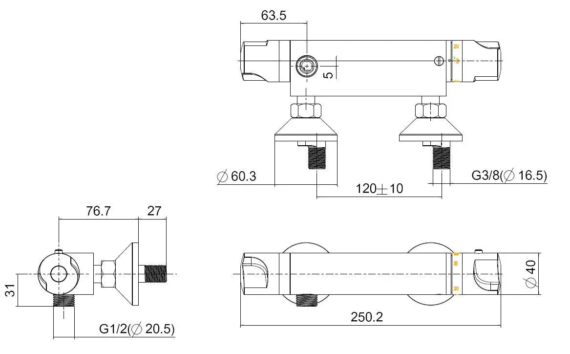 Universele thermostatische douchemengkraan 12cm chroom