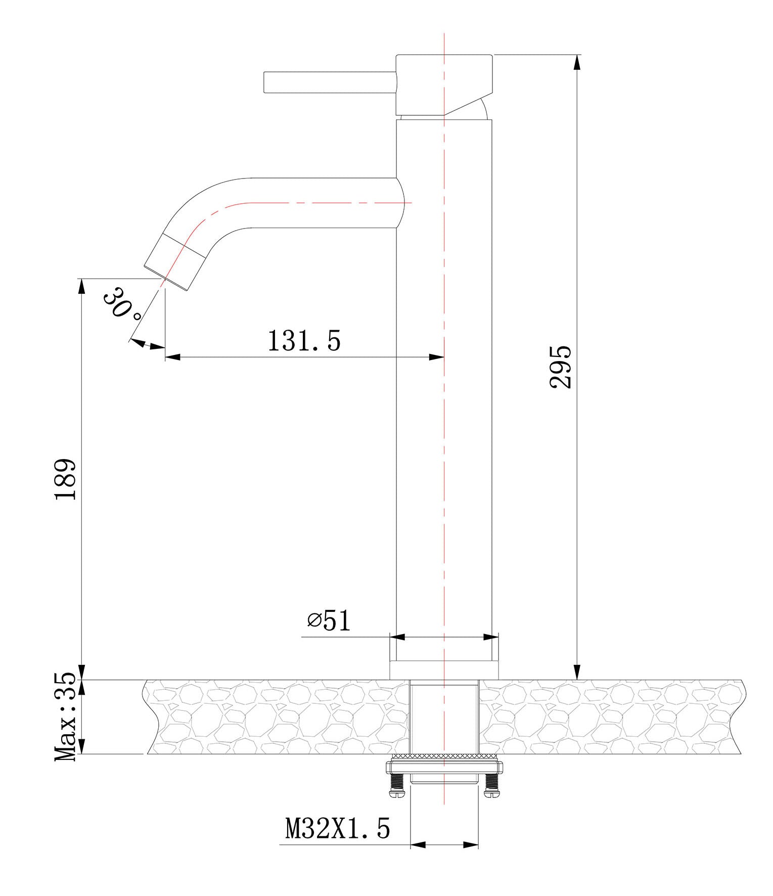 304 wastafelkraan hoog met coldstart geborsteld RVS