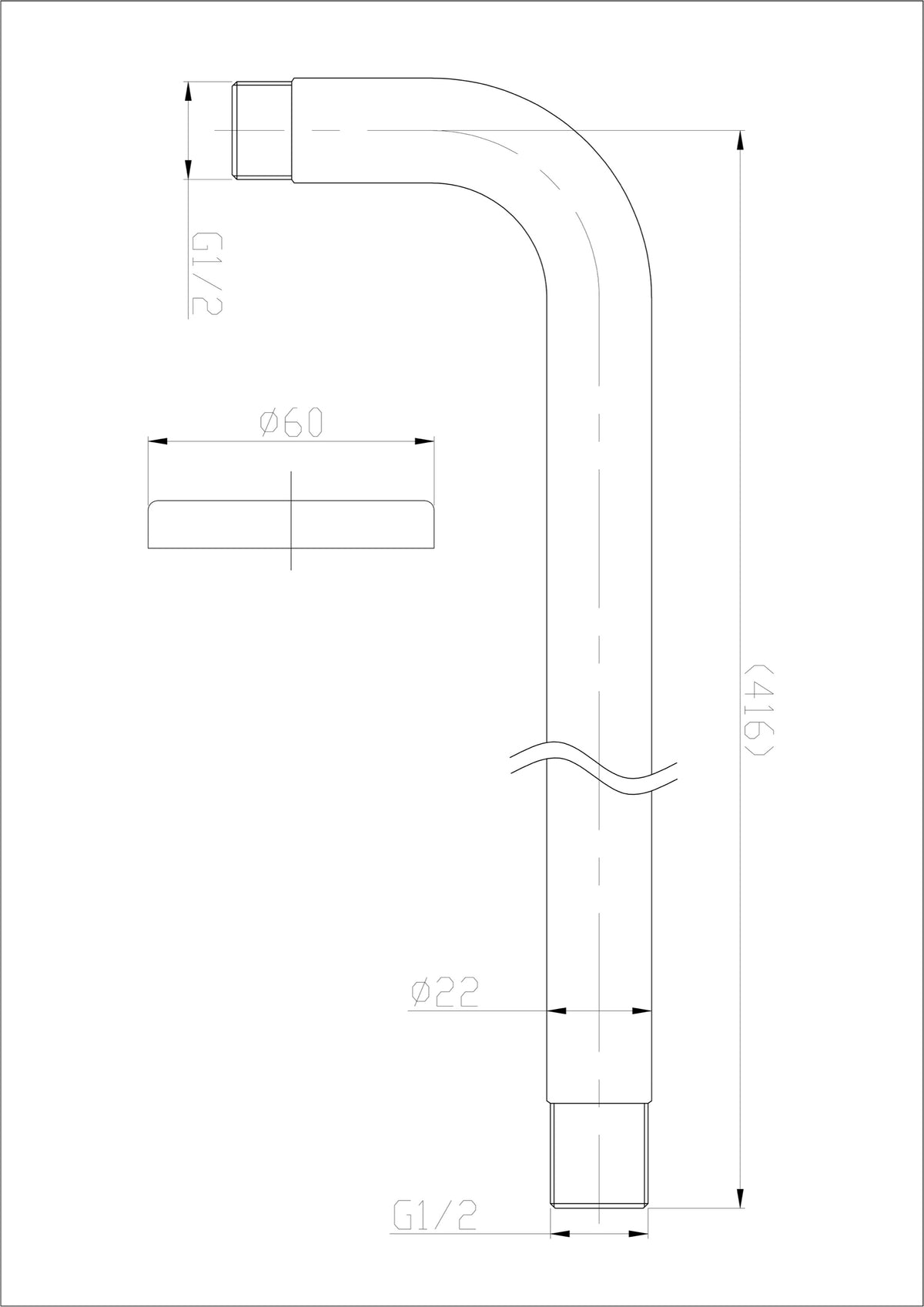 Wiesbaden 304 douchearm met muurbevestiging rond 40 cm geborsteld RVS, maattekening