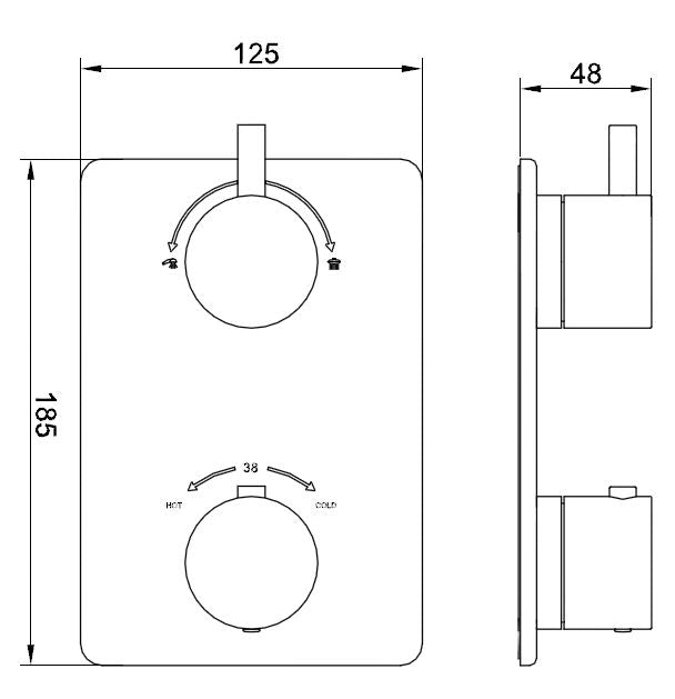 Caral afbouwdeel inbouwthermostaat 2 weg chroom