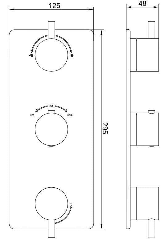 Caral afbouwdeel inbouwthermostaat 3 weg chroom