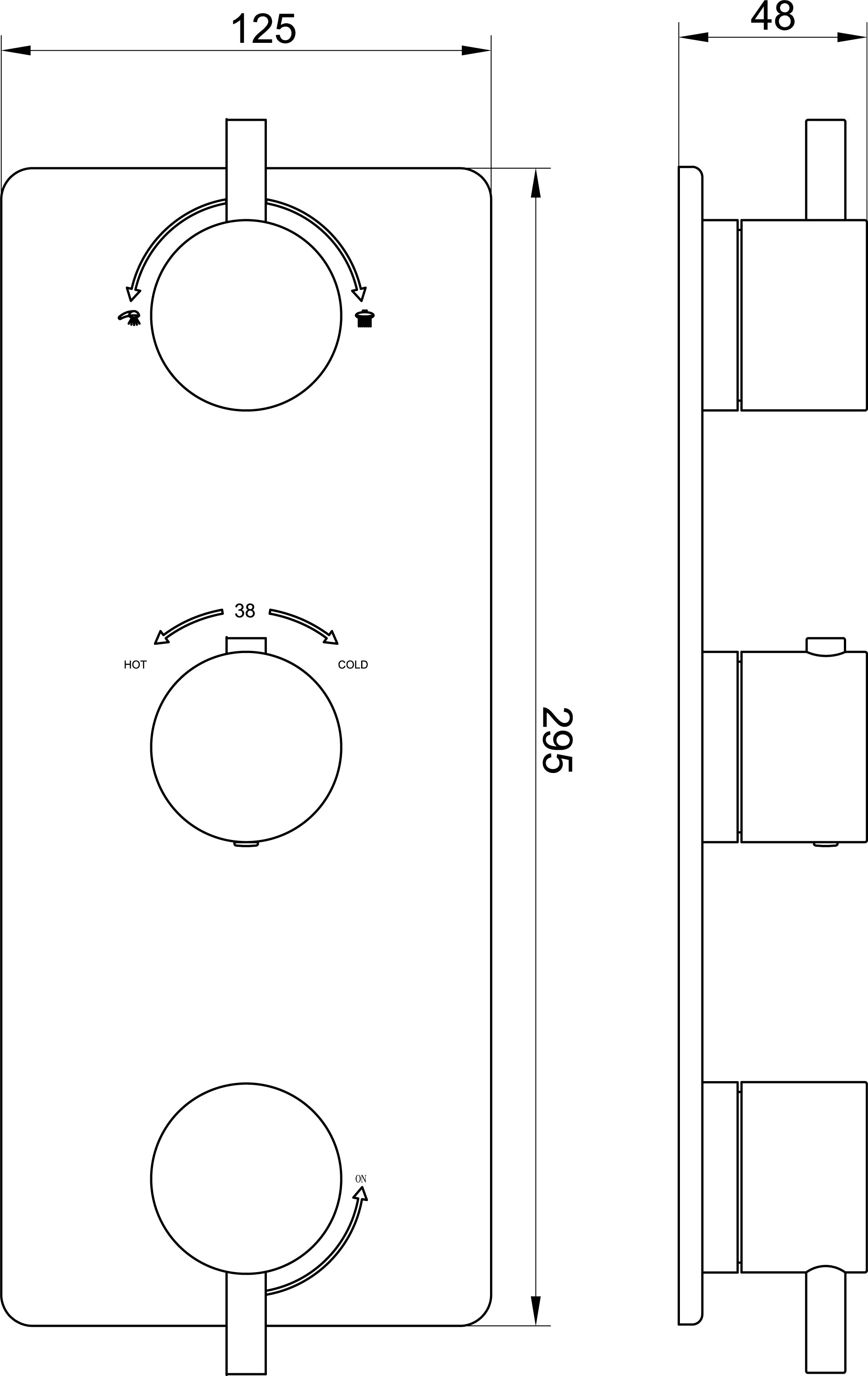 Caral afbouwdeel inbouwthermostaat 3 weg geborsteld staal PVD
