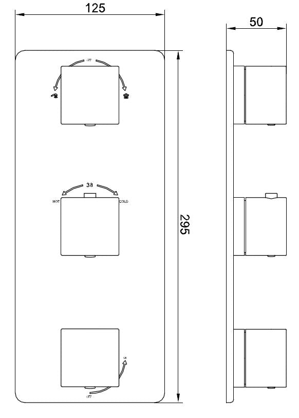 Rombo afbouwdeel inbouwthermostaat 3 weg chroom