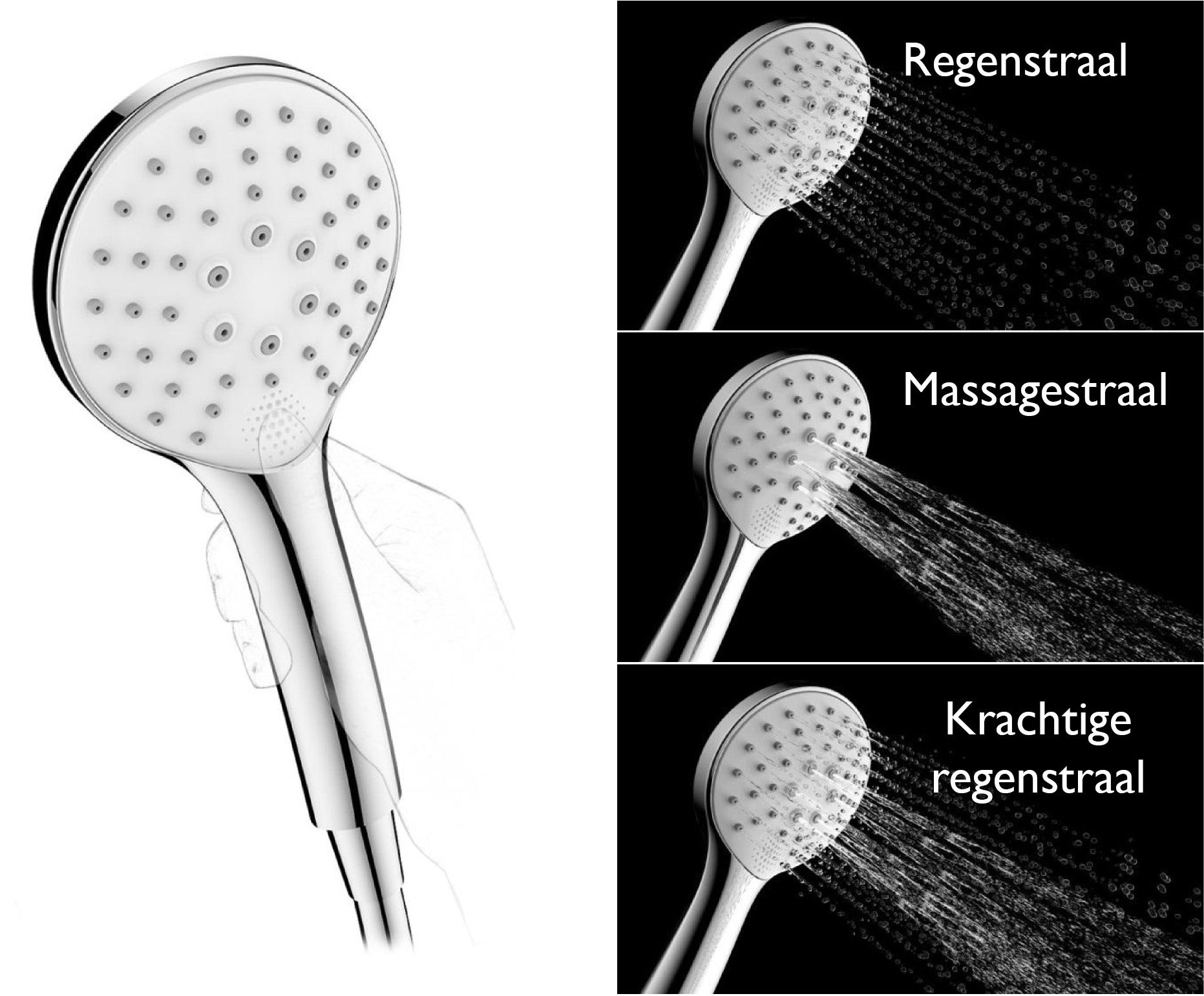 Smart handdouche 3 standen mat zwart