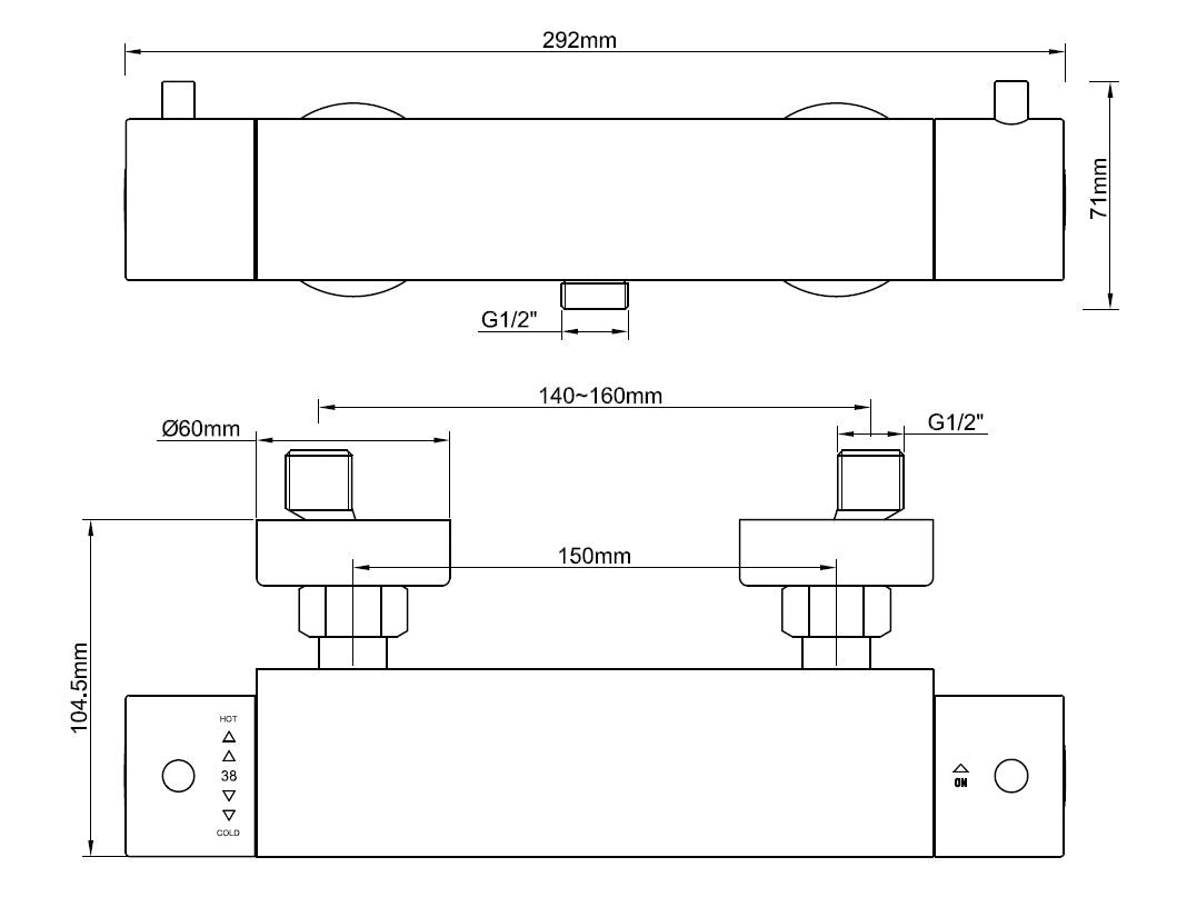 Caral Cool Touch thermostatische douchemengkraan mat zwart