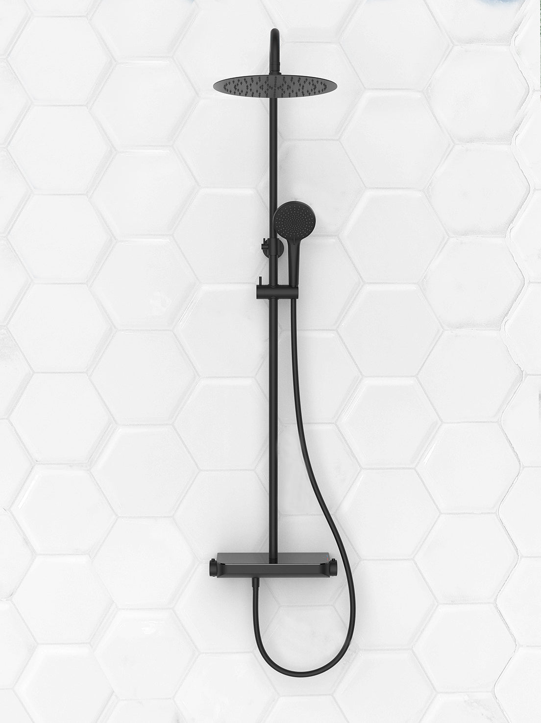 Wiesbaden tondell thermostatische regendoucheset opbouw met planchet mat zwart