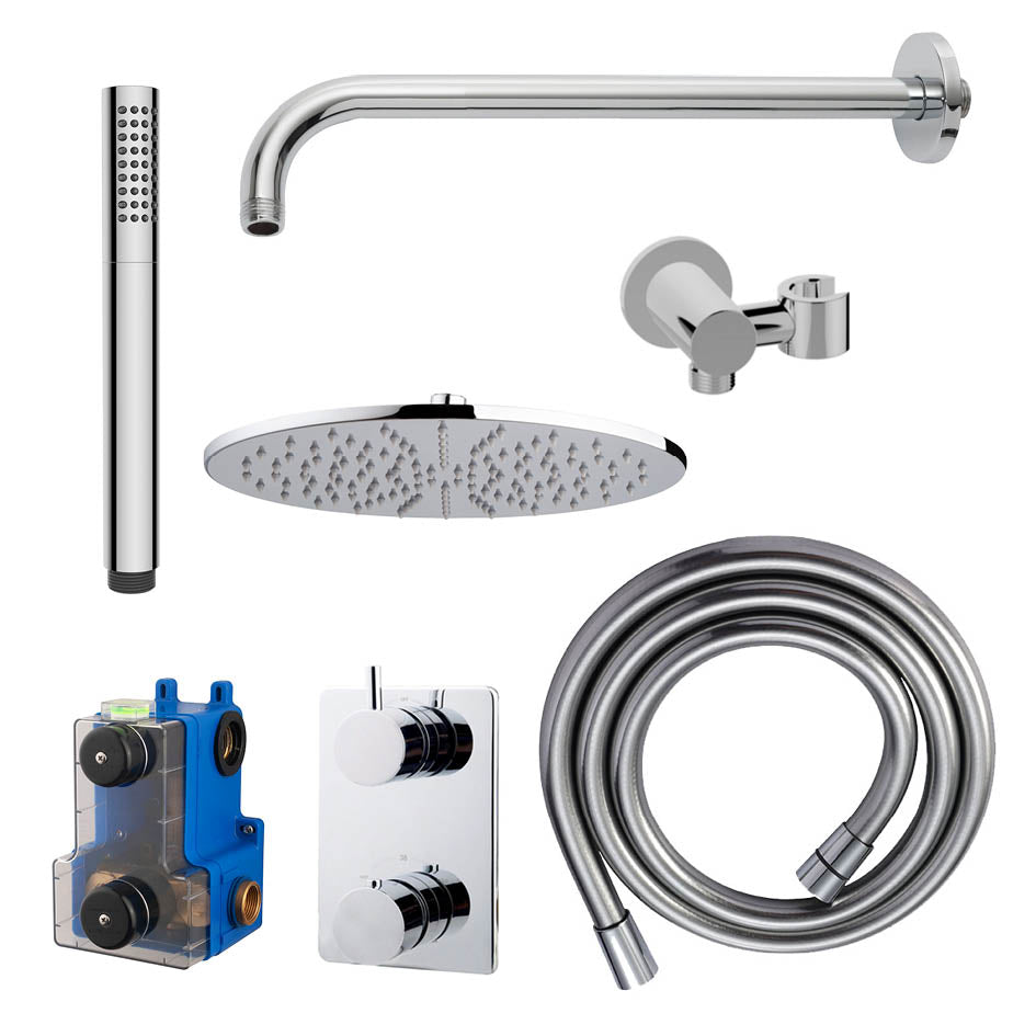 Wiesbaden caral inbouwthermostaat compleet met hoofddouche 30 cm en staafhanddouche chroom