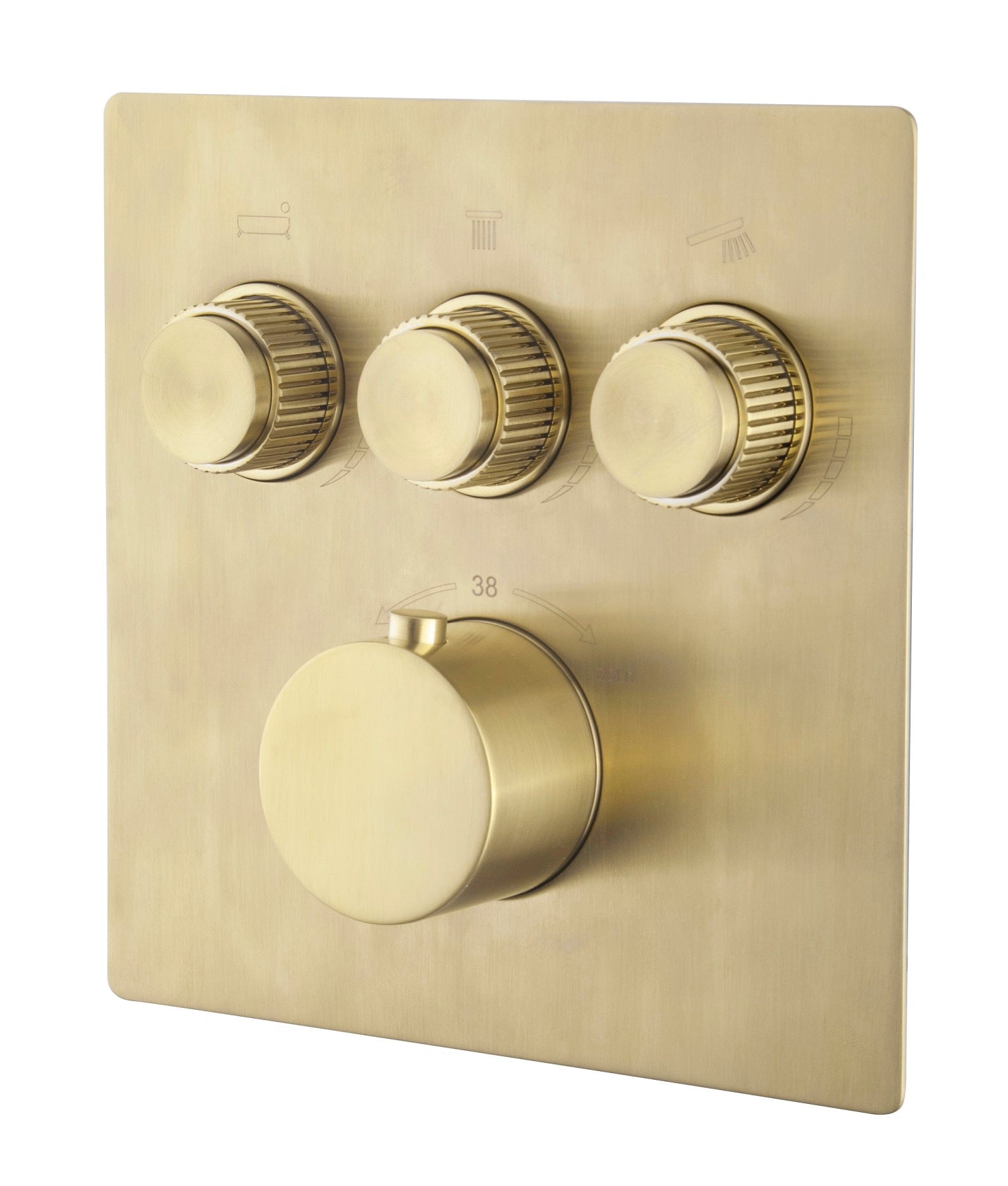 Caral Klik Pro afbouwdeel inbouwthermostaat 3 weg geborsteld messing PVD