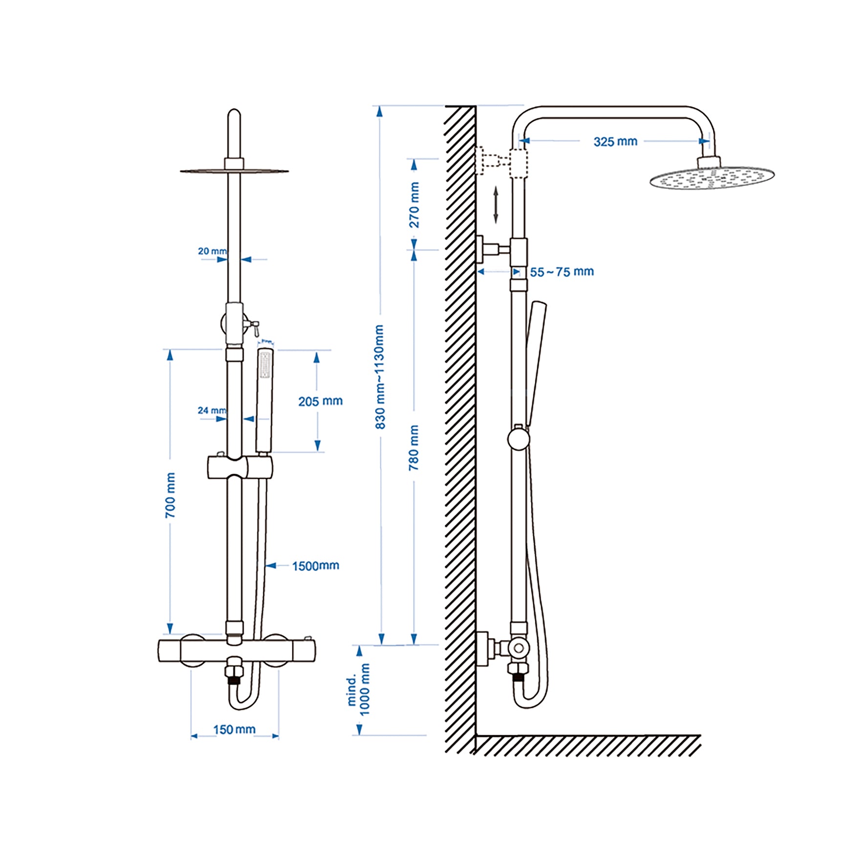 Twenty eco thermostatische regendoucheset opbouw rond mat zwart