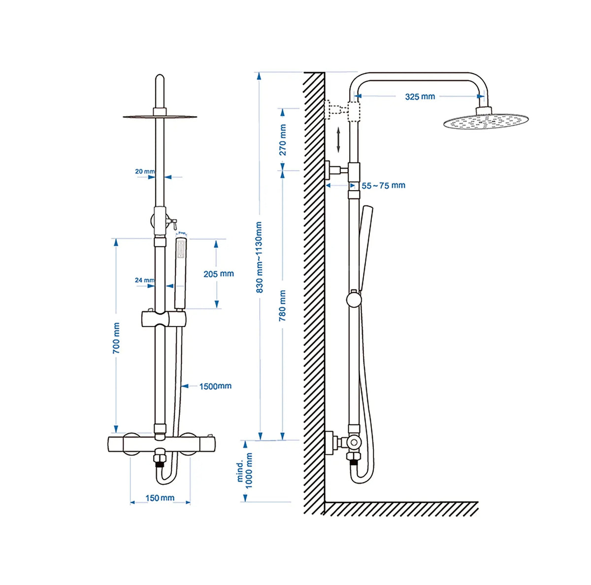 Twenty eco thermostatische regendoucheset opbouw rond chroom