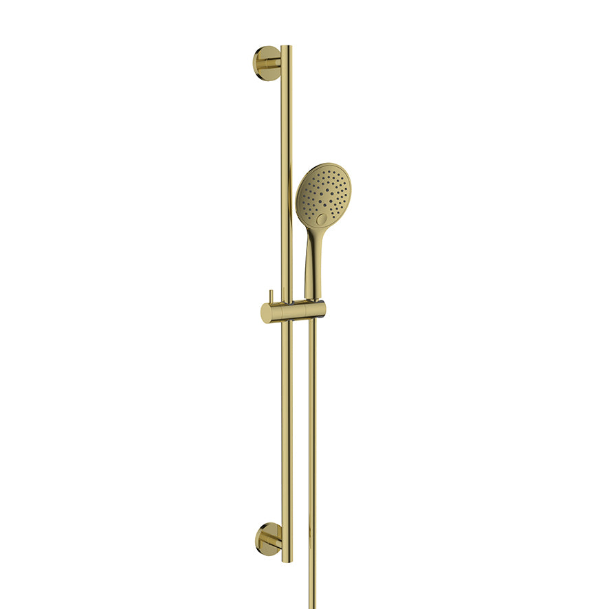 Wiesbaden uniMatch glijstangset compleet met handdouche 3 standen Ø 12 cm geborsteld messing