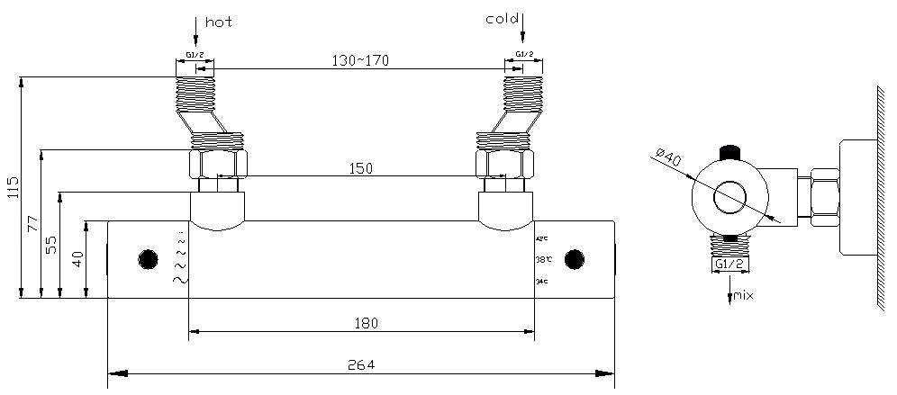 Rio thermostatische douchemengkraan 15 cm geborsteld staal