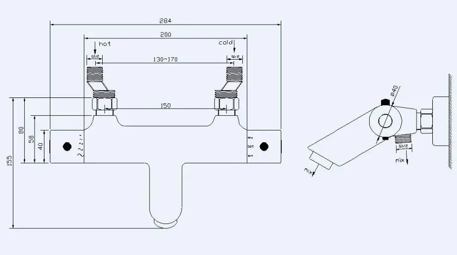 Rio thermostatische badmengkraan 15 cm geborsteld staal