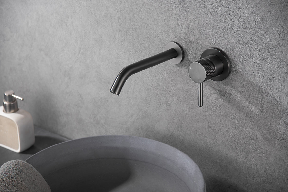 Ribbd eenhendel wastafelkraan met coldstart inbouw compleet gunmetal PVD