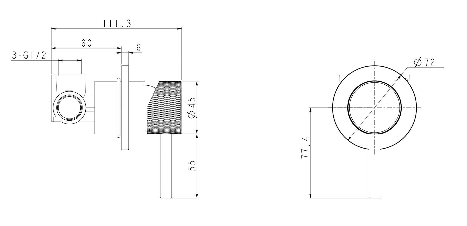Ribbd douchemengkraan 1 weg inbouw chroom