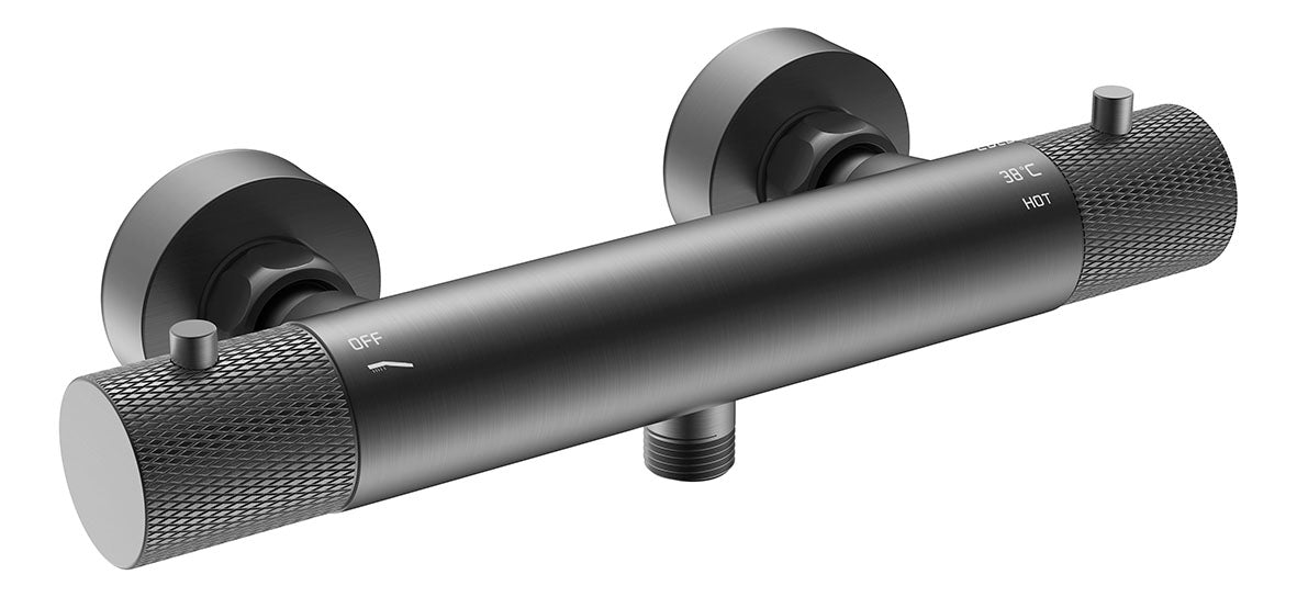 Ribbd thermostatische douchemengkraan hartafstand 15 cm gunmetal PVD
