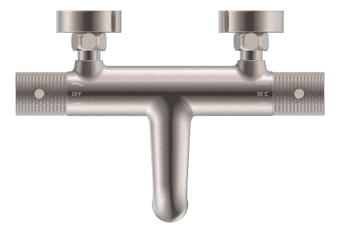 Ribbd thermostatische badmengkraan hartafstand 15 cm geborsteld staal PVD
