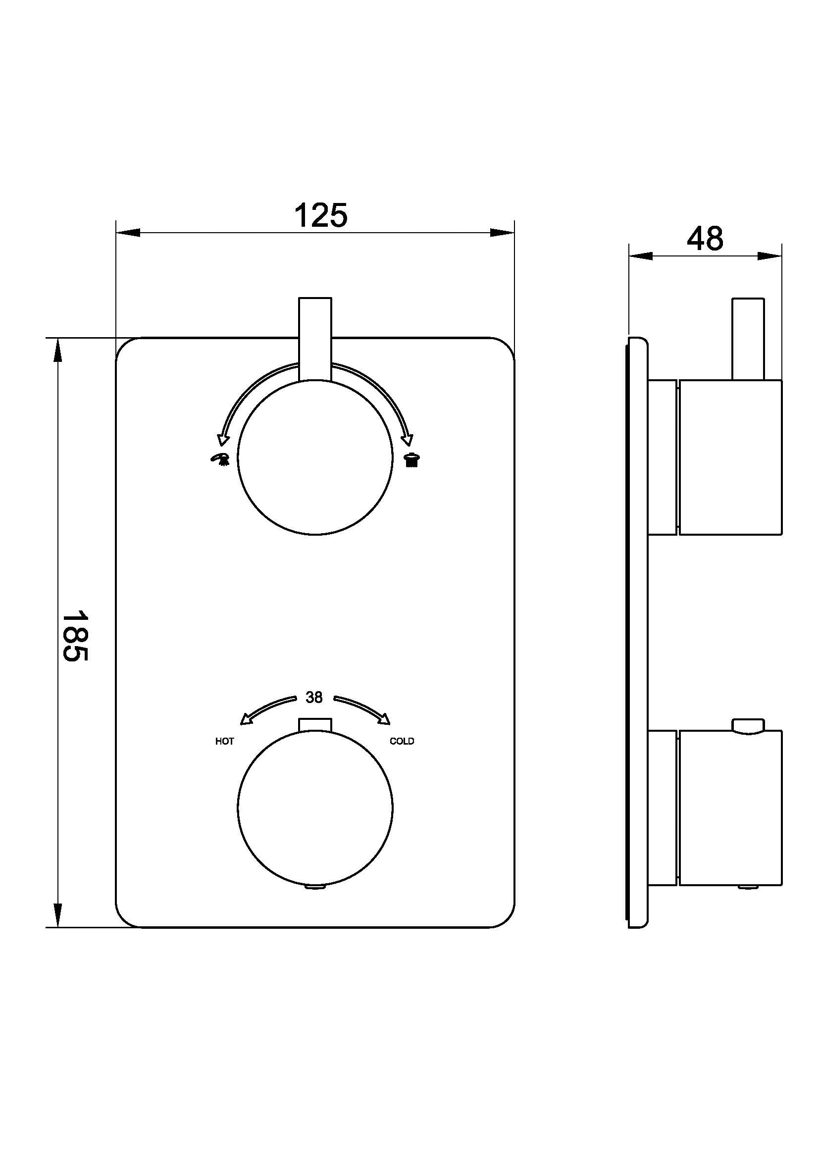 Caral afbouwdeel inbouwthermostaat 2 weg geborsteld messing PVD