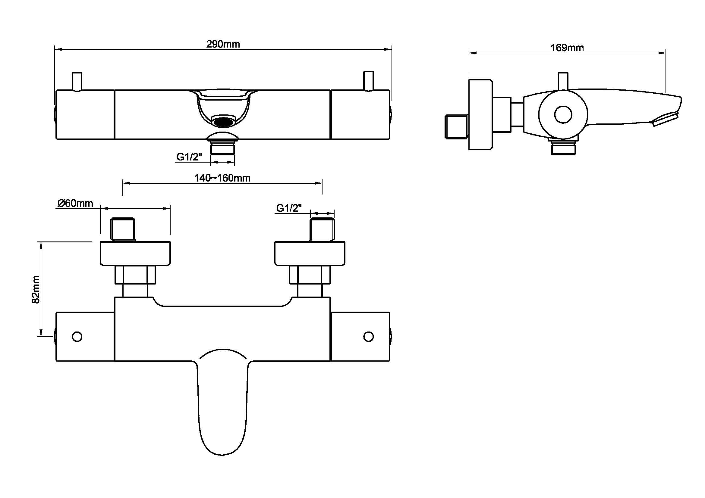 Caral thermostatische badmengkraan geborsteld messing PVD