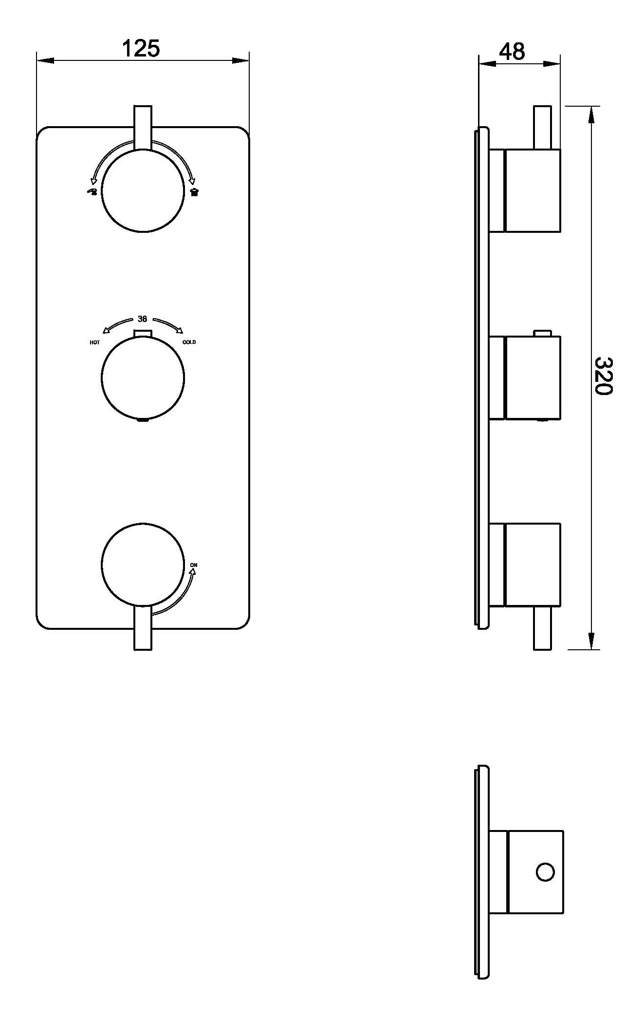 Caral afbouwdeel inbouwthermostaat 3 weg geborsteld koper